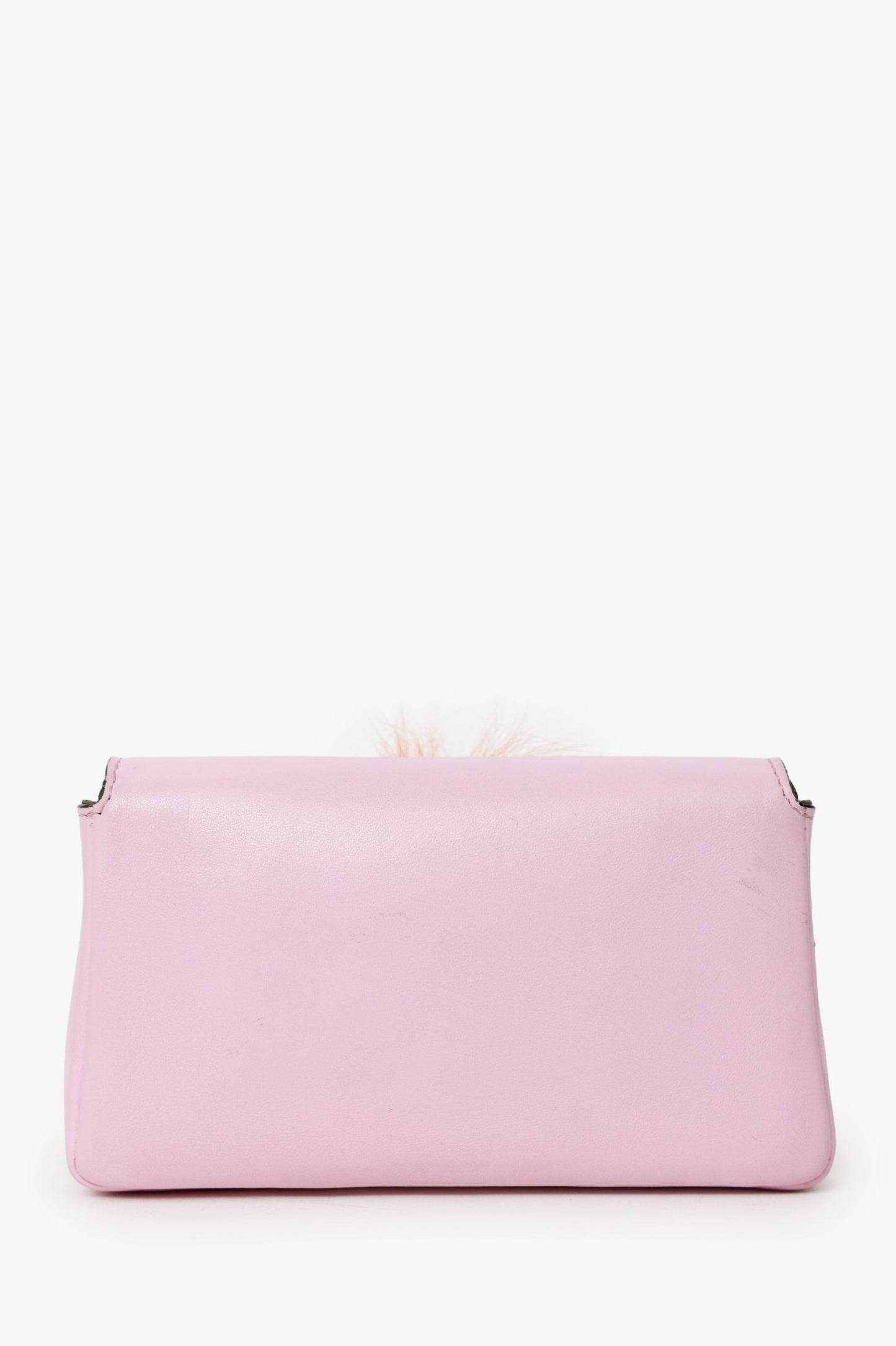 Fendi Crystal Fur Monster Baguette With Strap Crossbody Bag Leather Pink Micro Shoulder Bag
