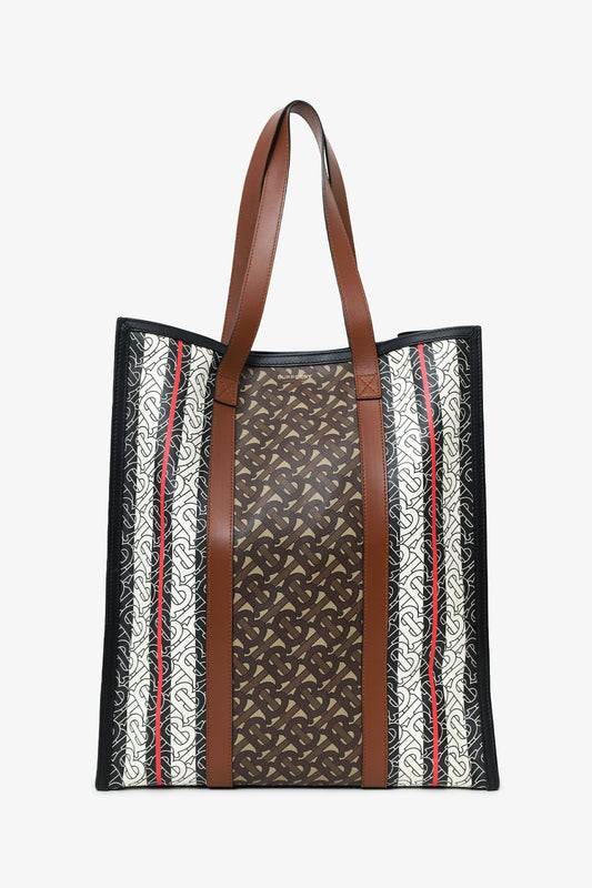 Burberry Bridle Tb Stripe Vertical Tote Canvas Monogram Brown Tote Bag