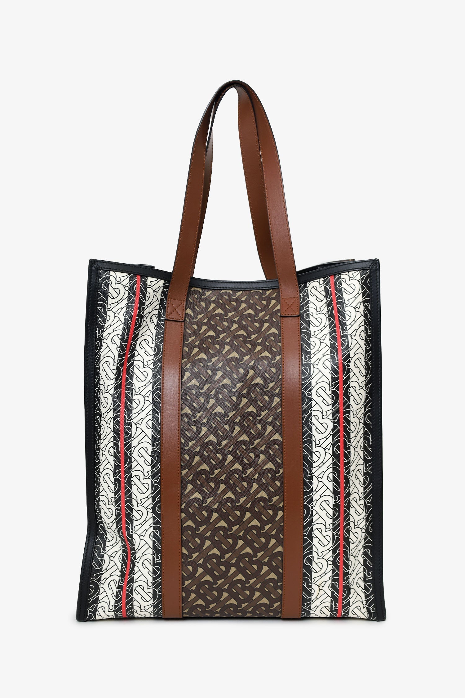 Burberry Bridle Tb Stripe Vertical Tote Canvas Monogram Brown Tote Bag