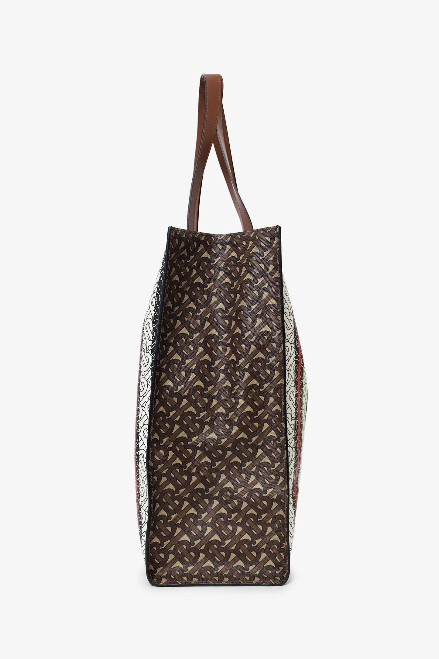 Burberry Bridle Tb Stripe Vertical Tote Canvas Monogram Brown Tote Bag