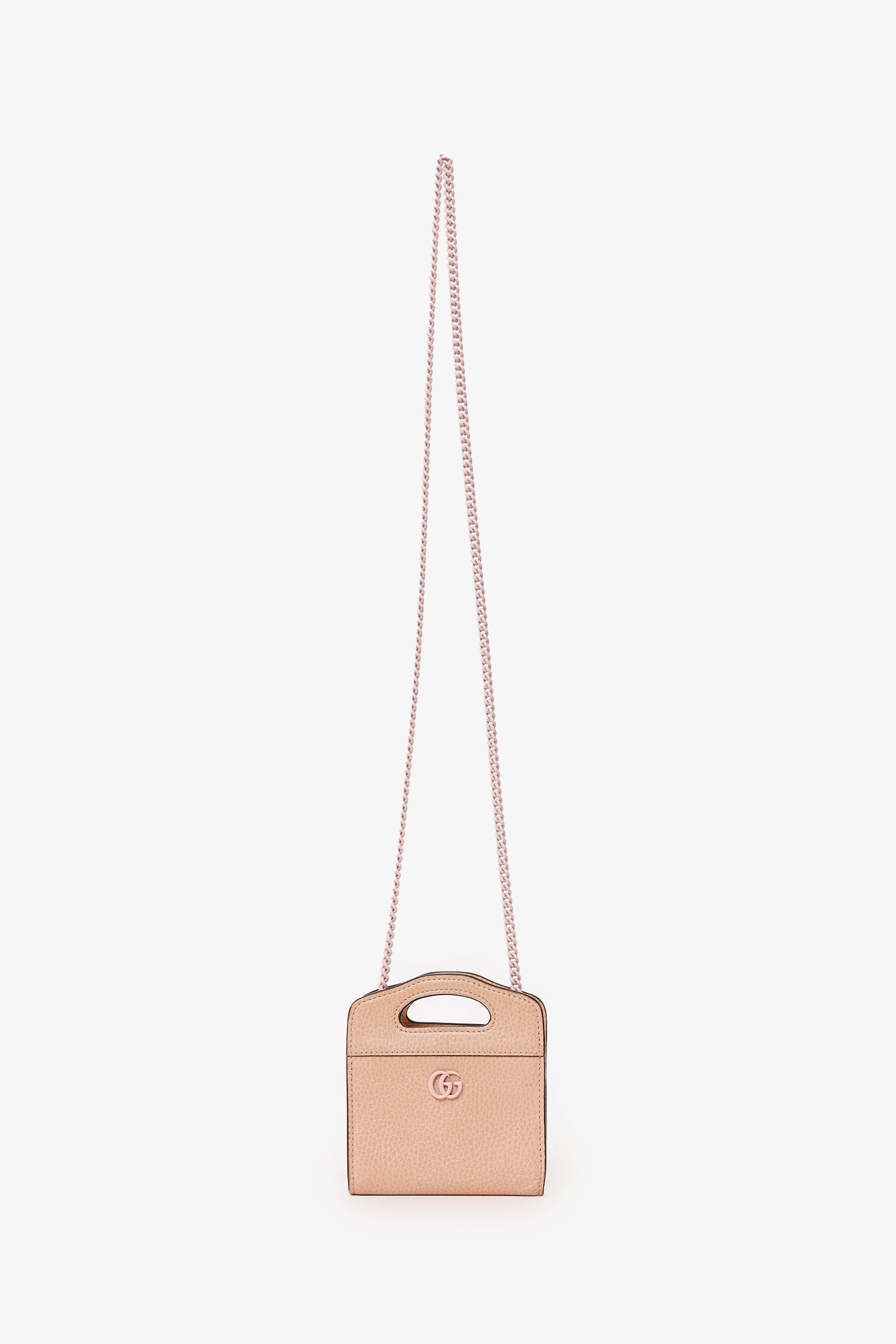 Gucci Beige Leather GG Marmont Mini Card Holder With Chain