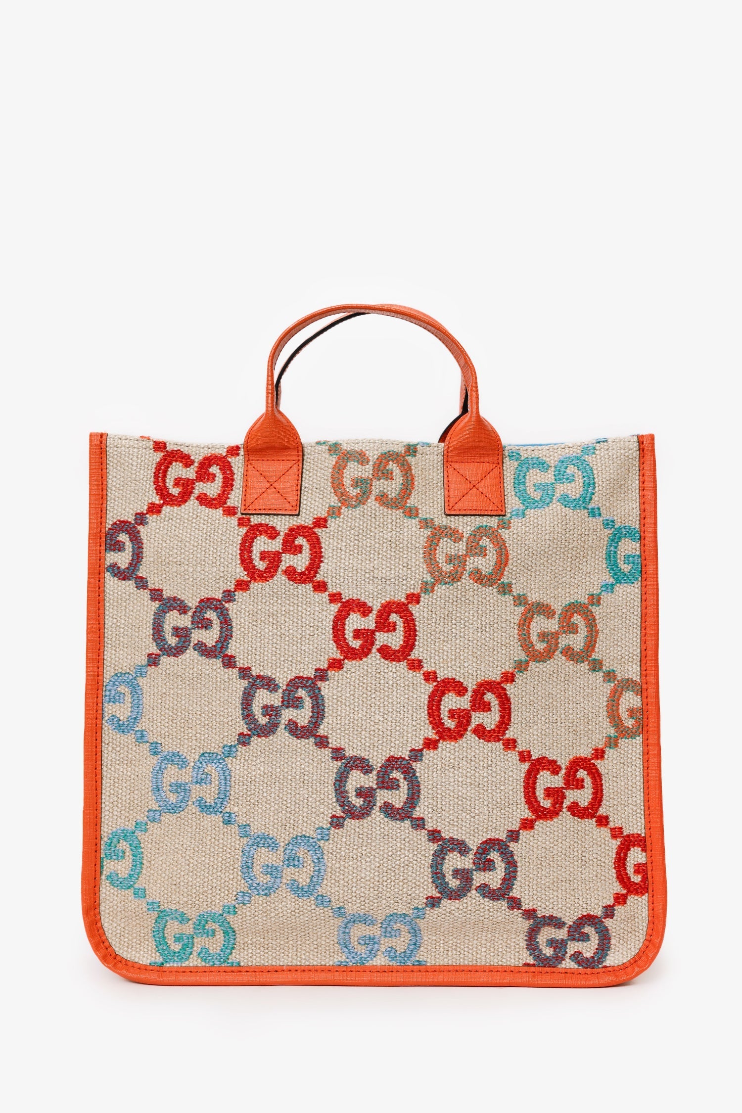 Gucci Beige/Orange Rainbow Gradient Logo Flax Tote