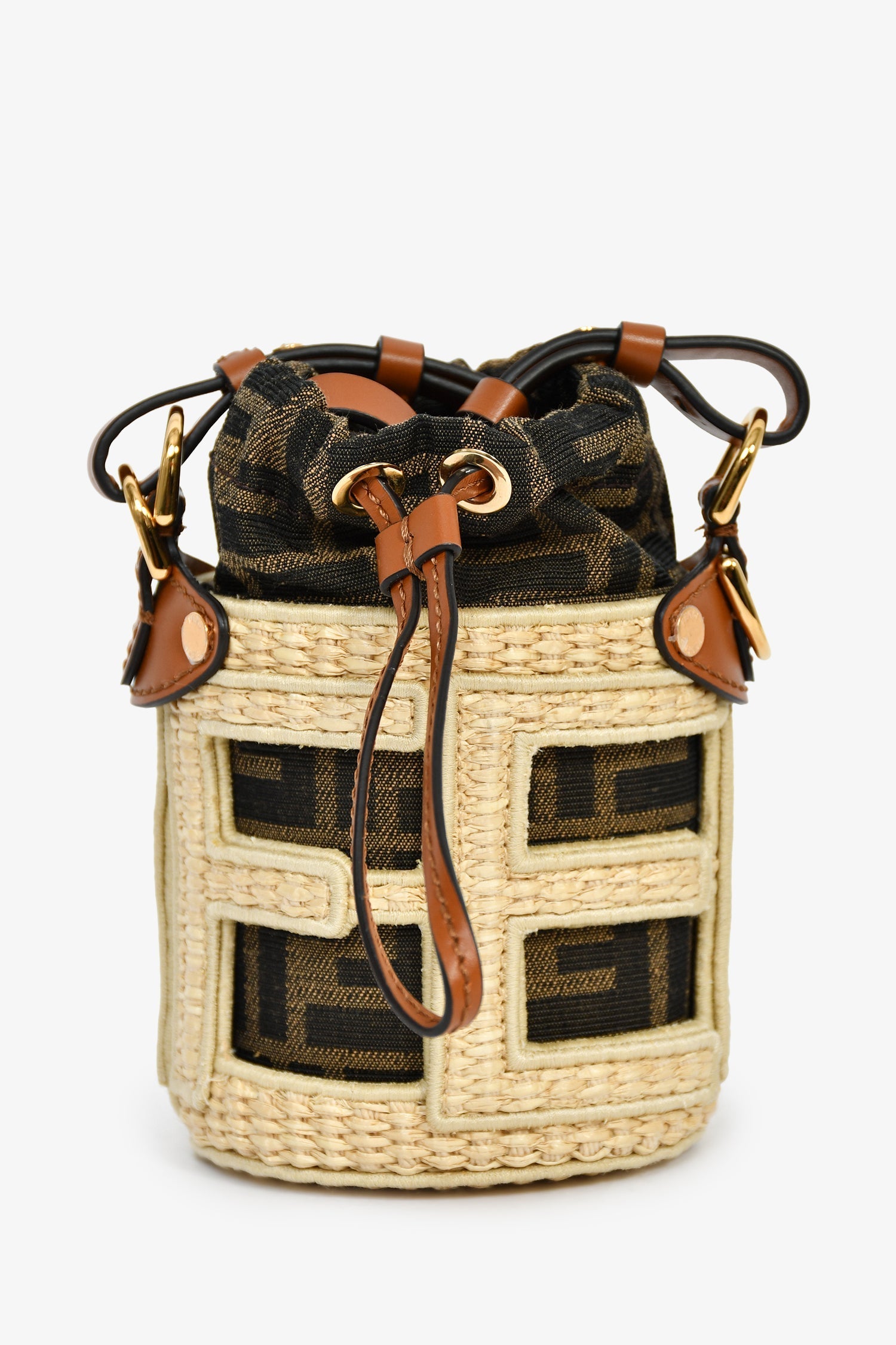 Fendi Zucca Ff Step Out Nano Bag Brown Beige Bucket Bucket Bag