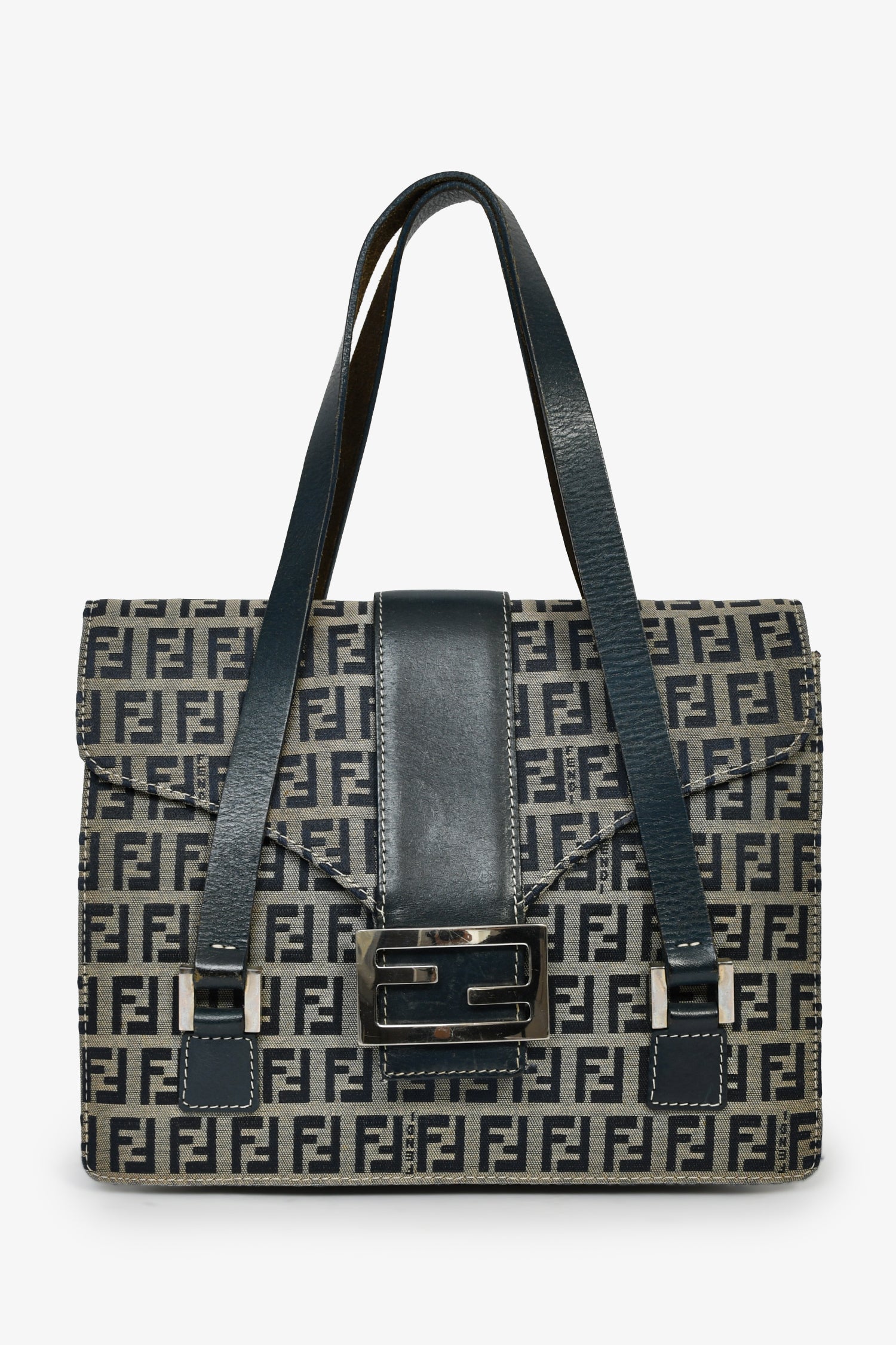 Fendi Ff Zucca Square Shoulder Bag Canvas Navy