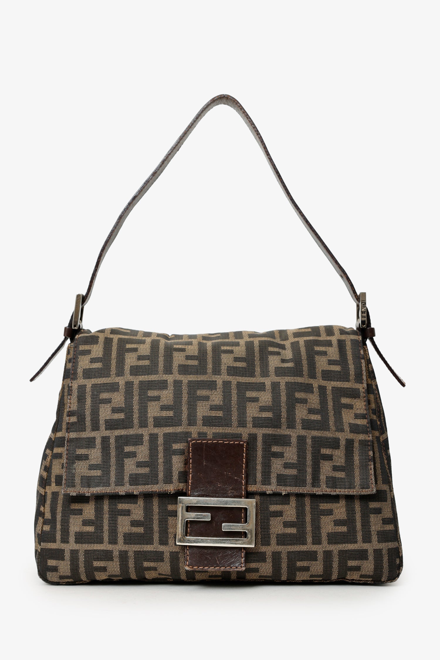 Fendi Shoulder Bag FF Zucca Mama Baugette Canvas Brown