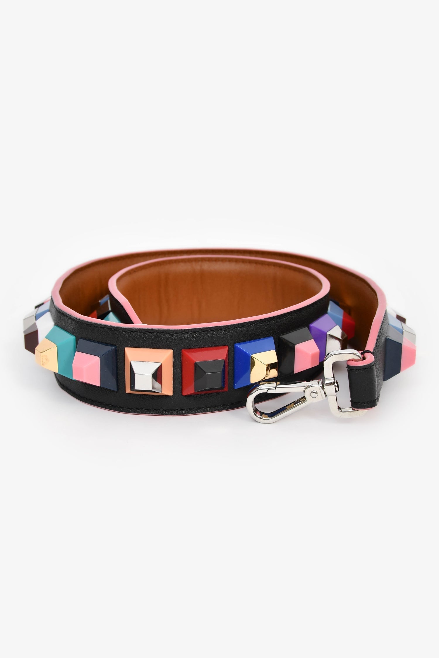 Fendi Multicolour Studded Bag Strap Leather Black Travel Bag