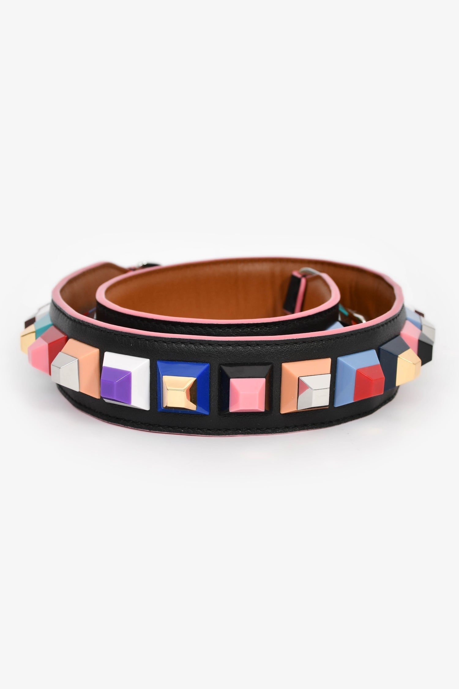 Fendi Multicolour Studded Bag Strap Leather Black Travel Bag