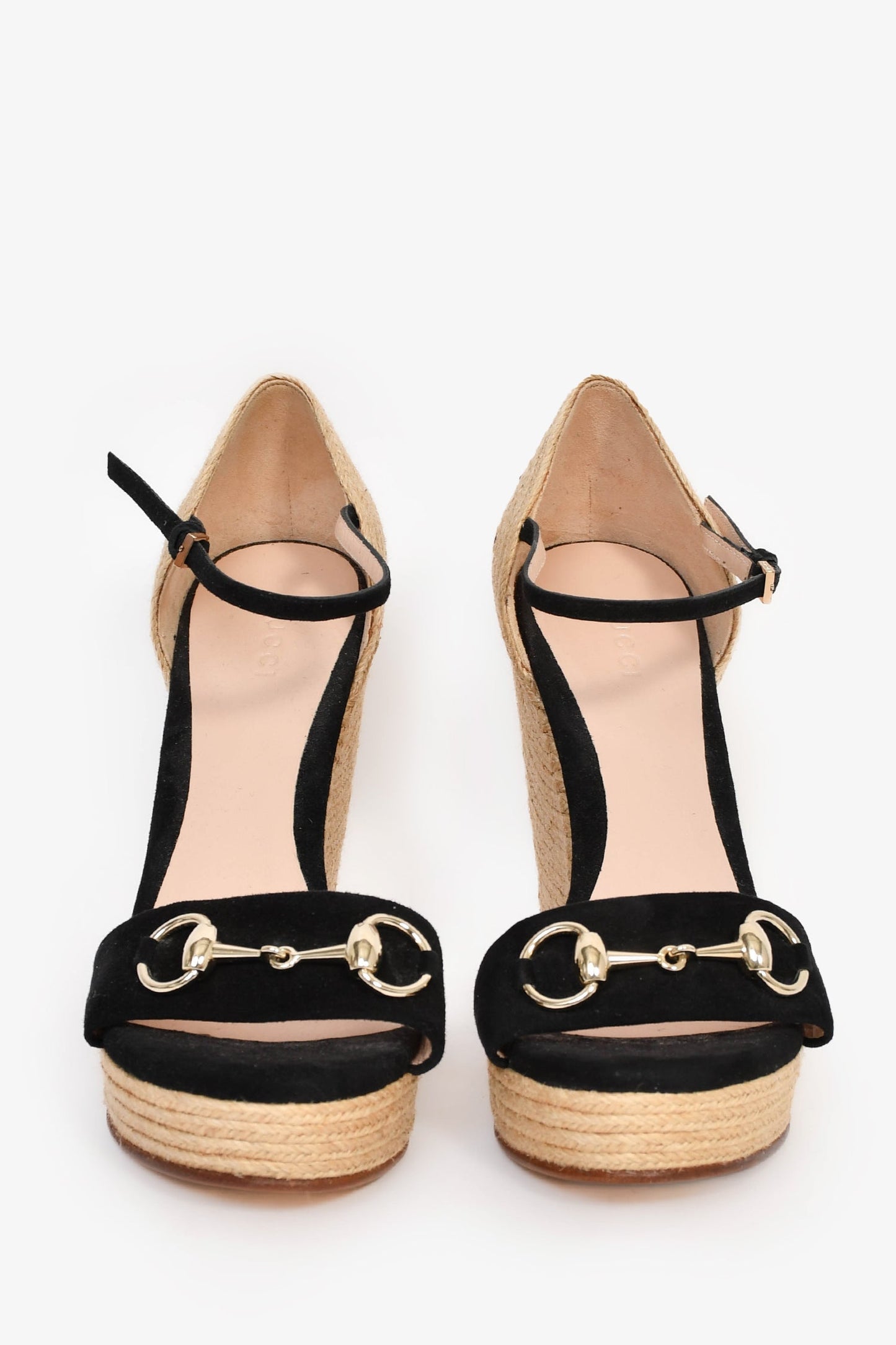Gucci Black/Espadrille Horsebit Wedge Heels Size 37