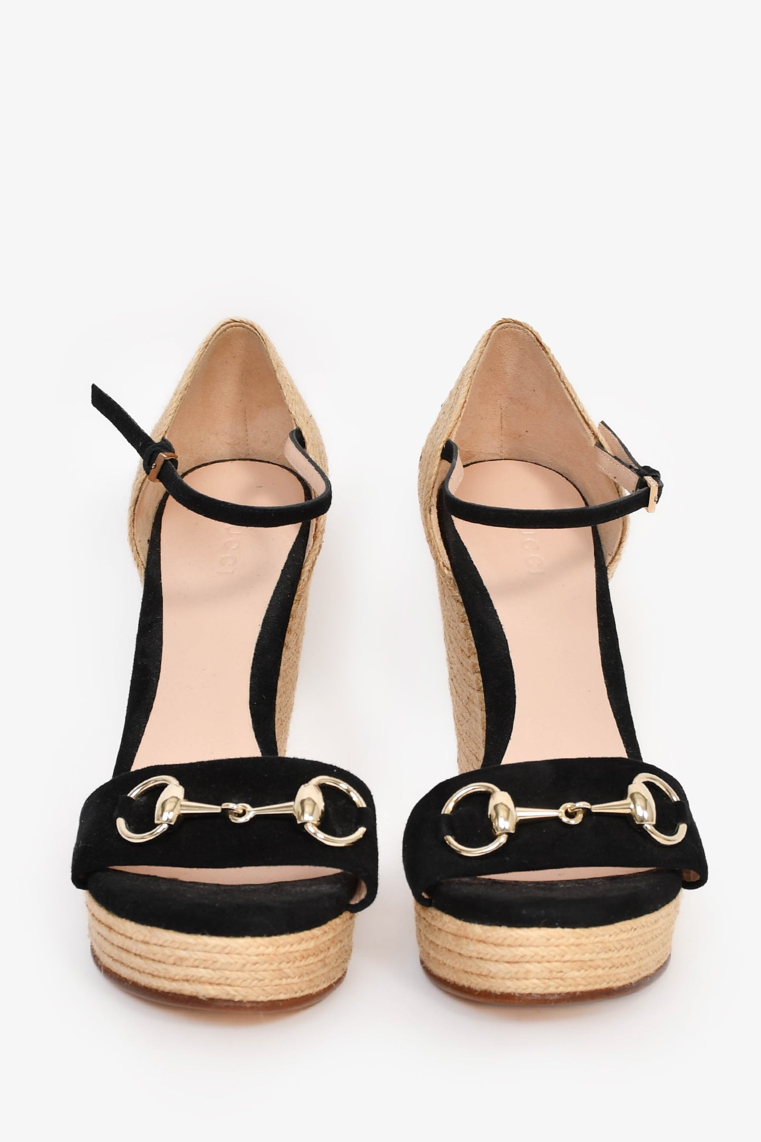 Gucci Black/Espadrille Horsebit Wedge Heels Size 37