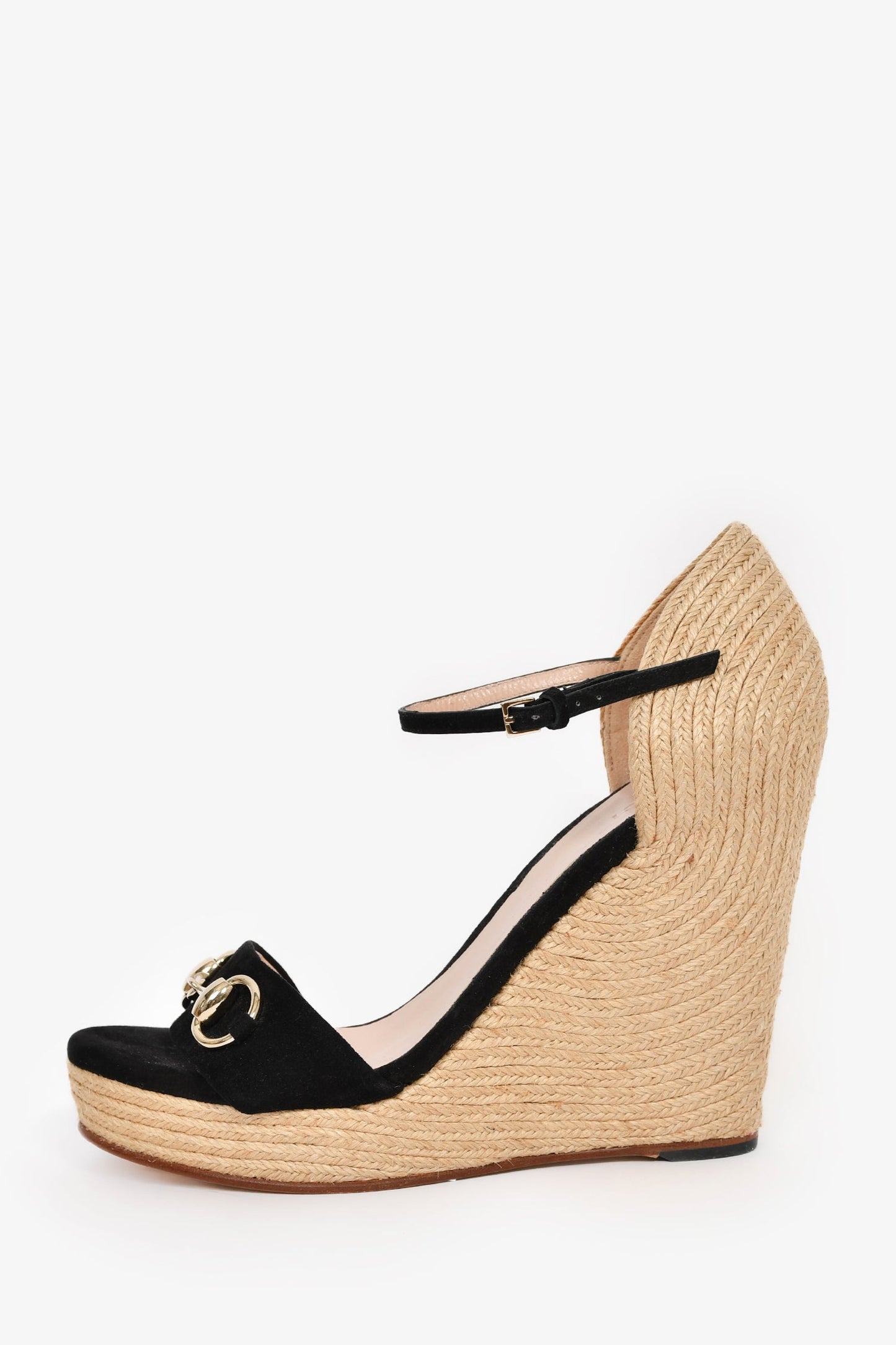 Gucci Black/Espadrille Horsebit Wedge Heels Size 37