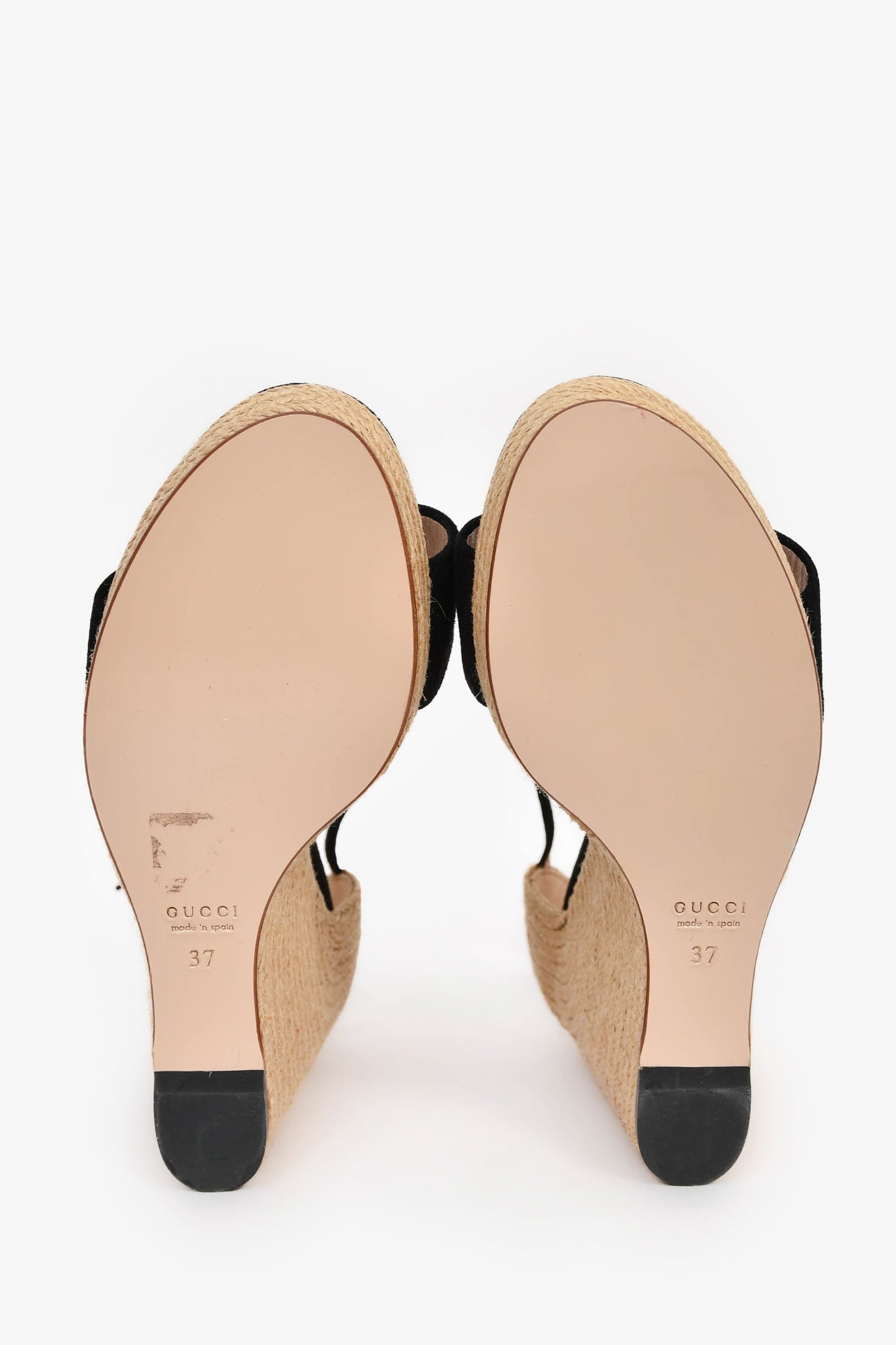 Gucci Black/Espadrille Horsebit Wedge Heels Size 37