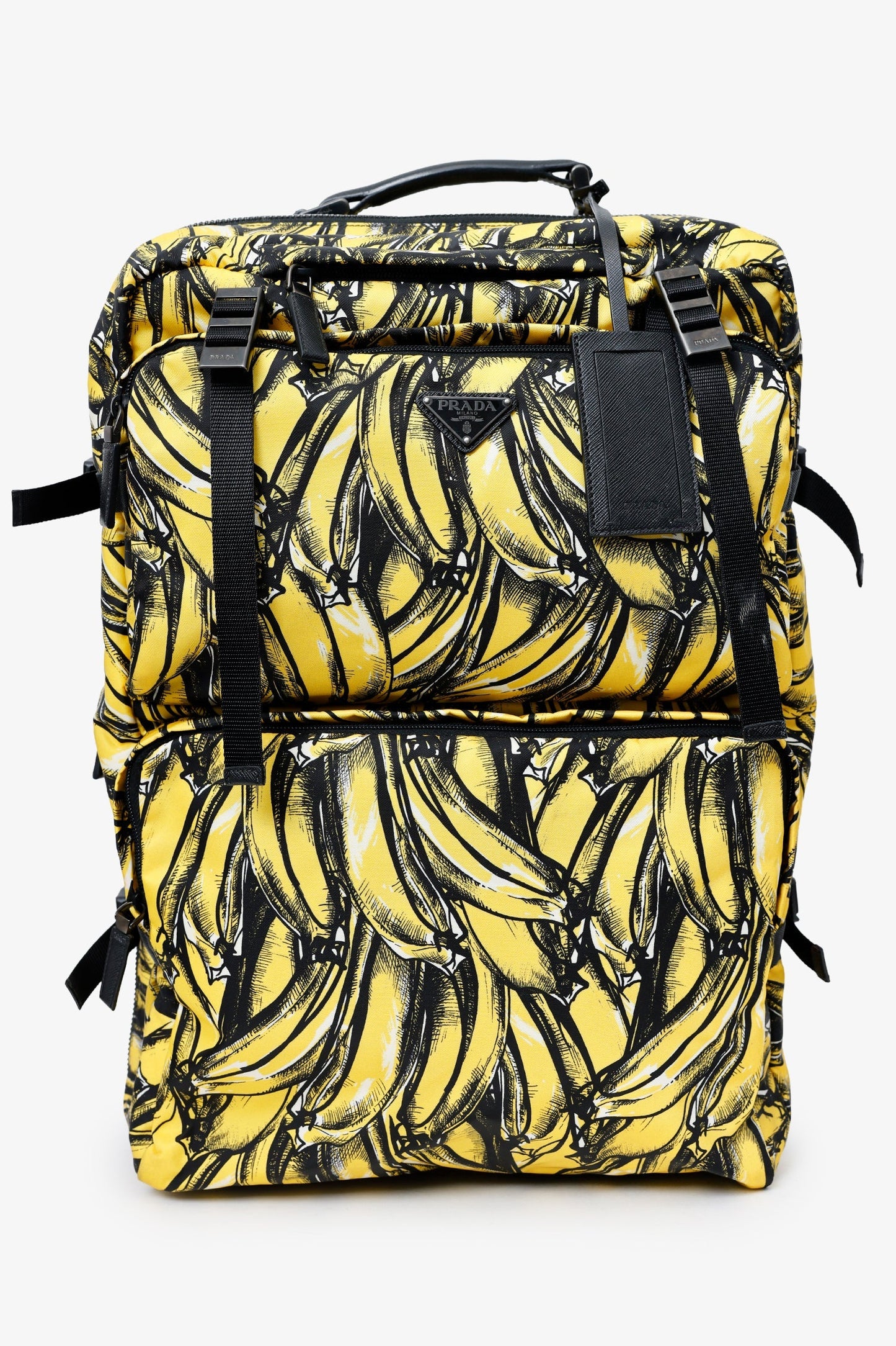Prada Handbag Banana Print Cabin Trolley Black Yellow