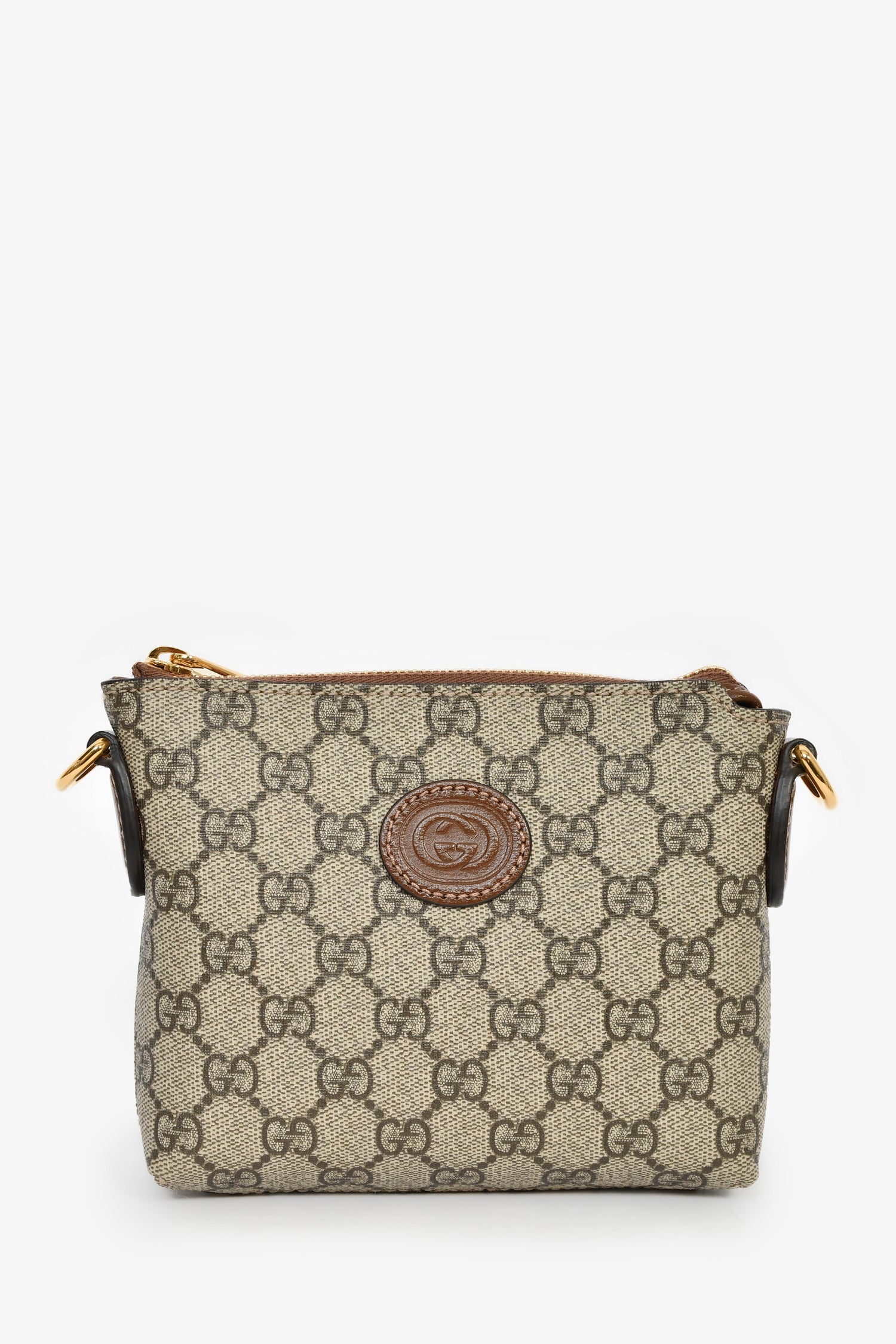Gucci Beige GG Supreme Canvas Crossbody Bag with Wristlet Strap