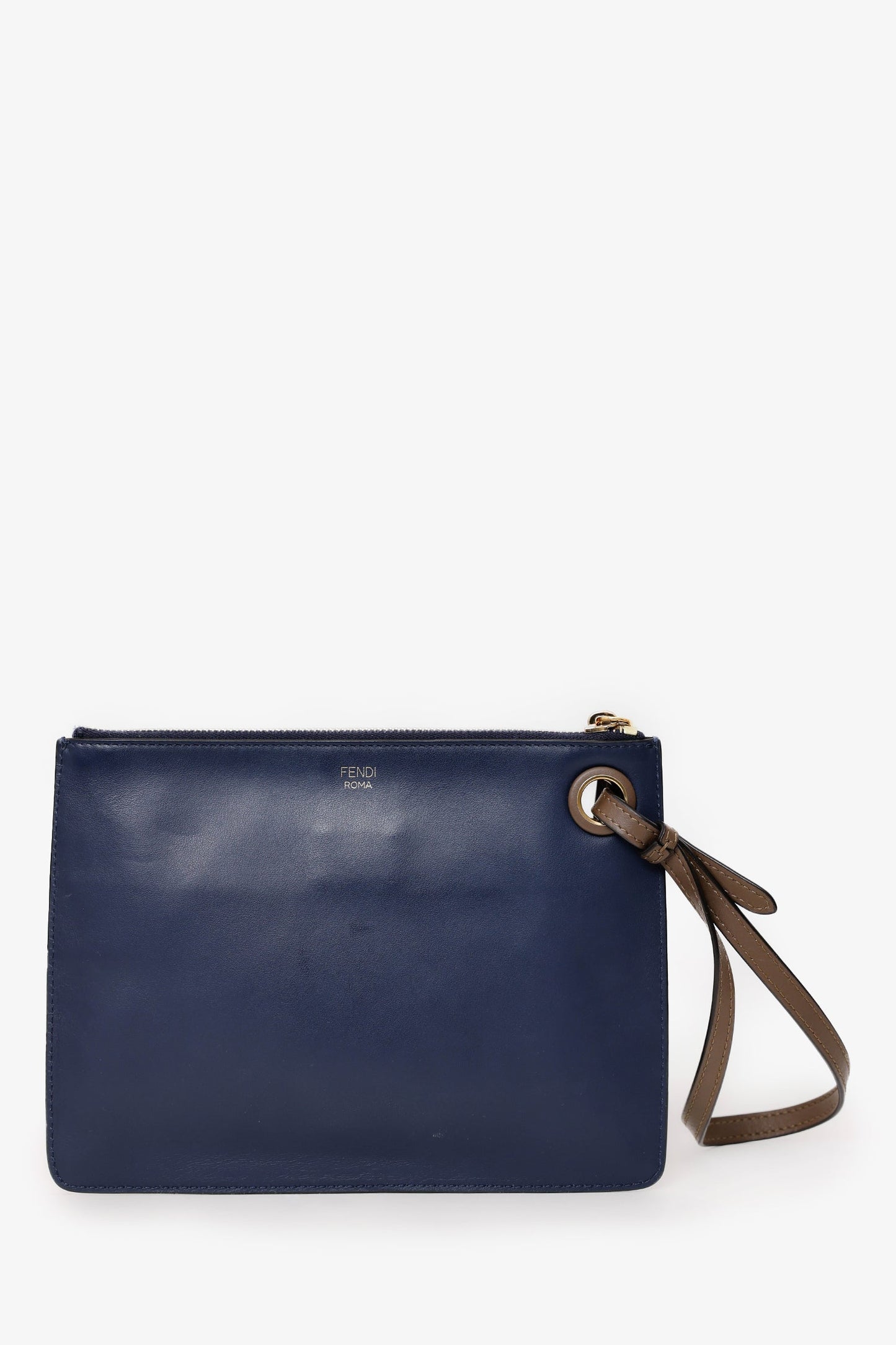 Fendi Fila Wristlet Clutch Leather Multicolor Zip Clutch Bag