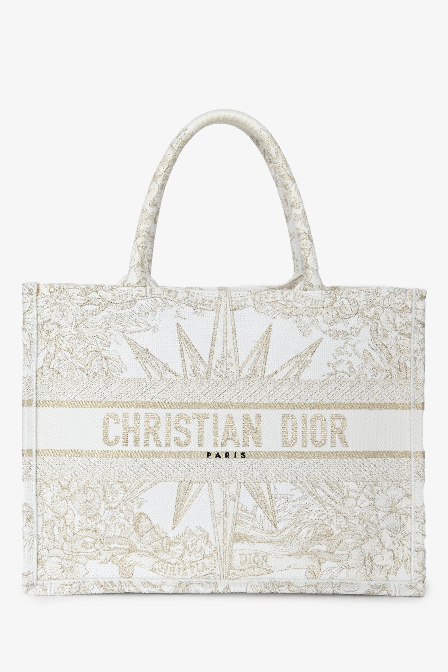 Dior Tote Bag Christian Metallic & Book Tote Canvas White Medium