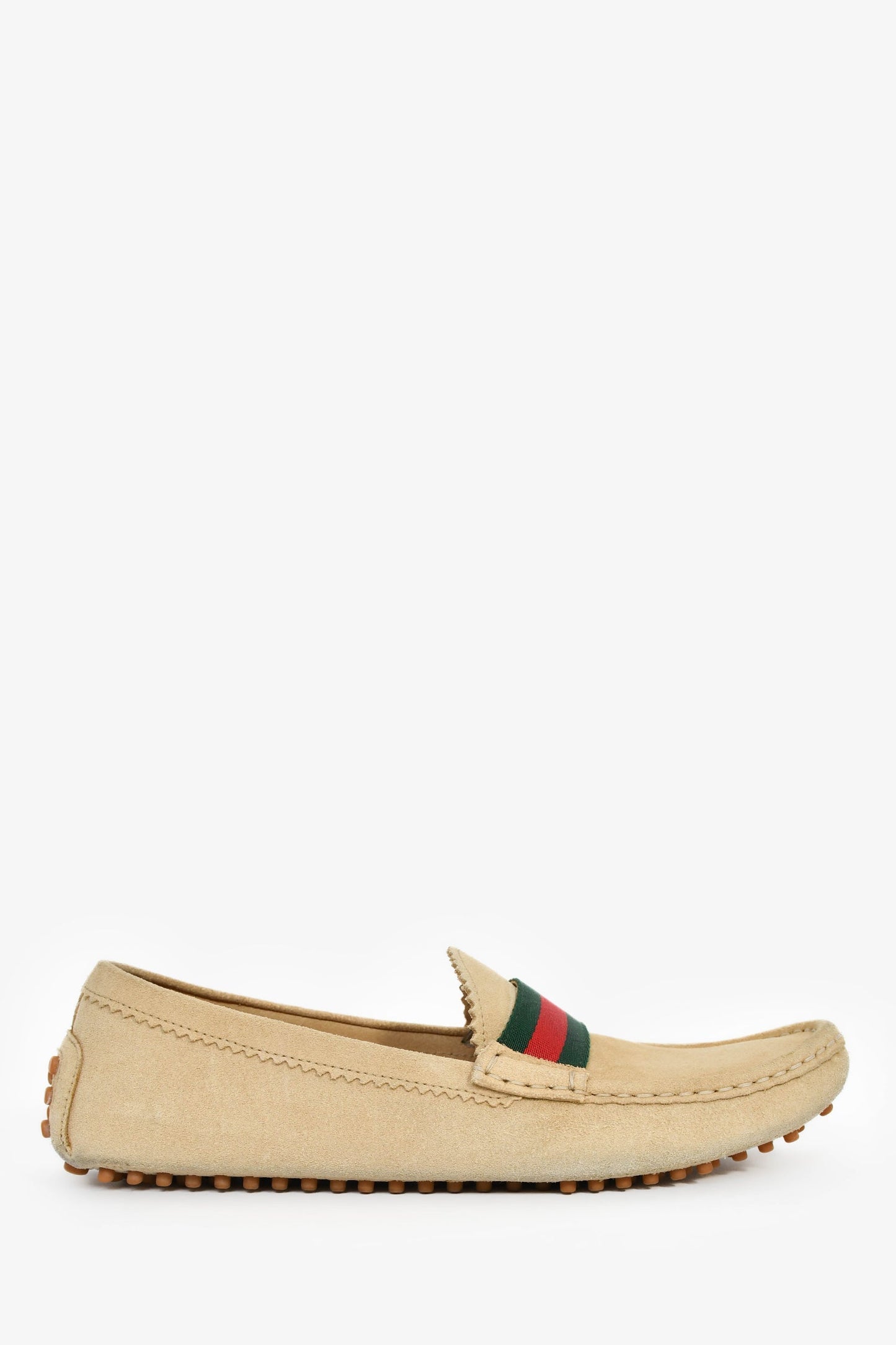 Gucci Beige Suede Web Stripe Driving Loafers Size 38