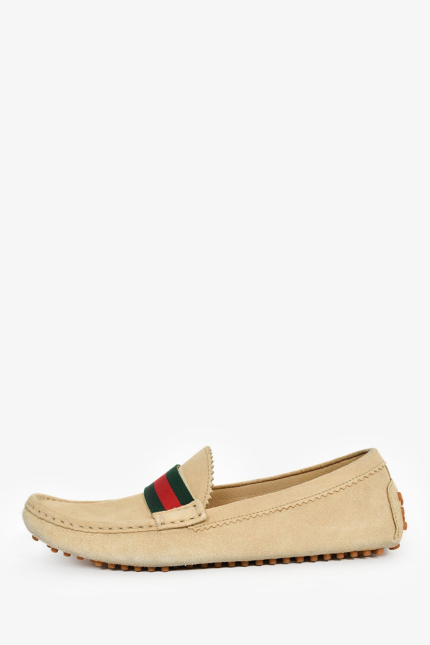Gucci Beige Suede Web Stripe Driving Loafers Size 38
