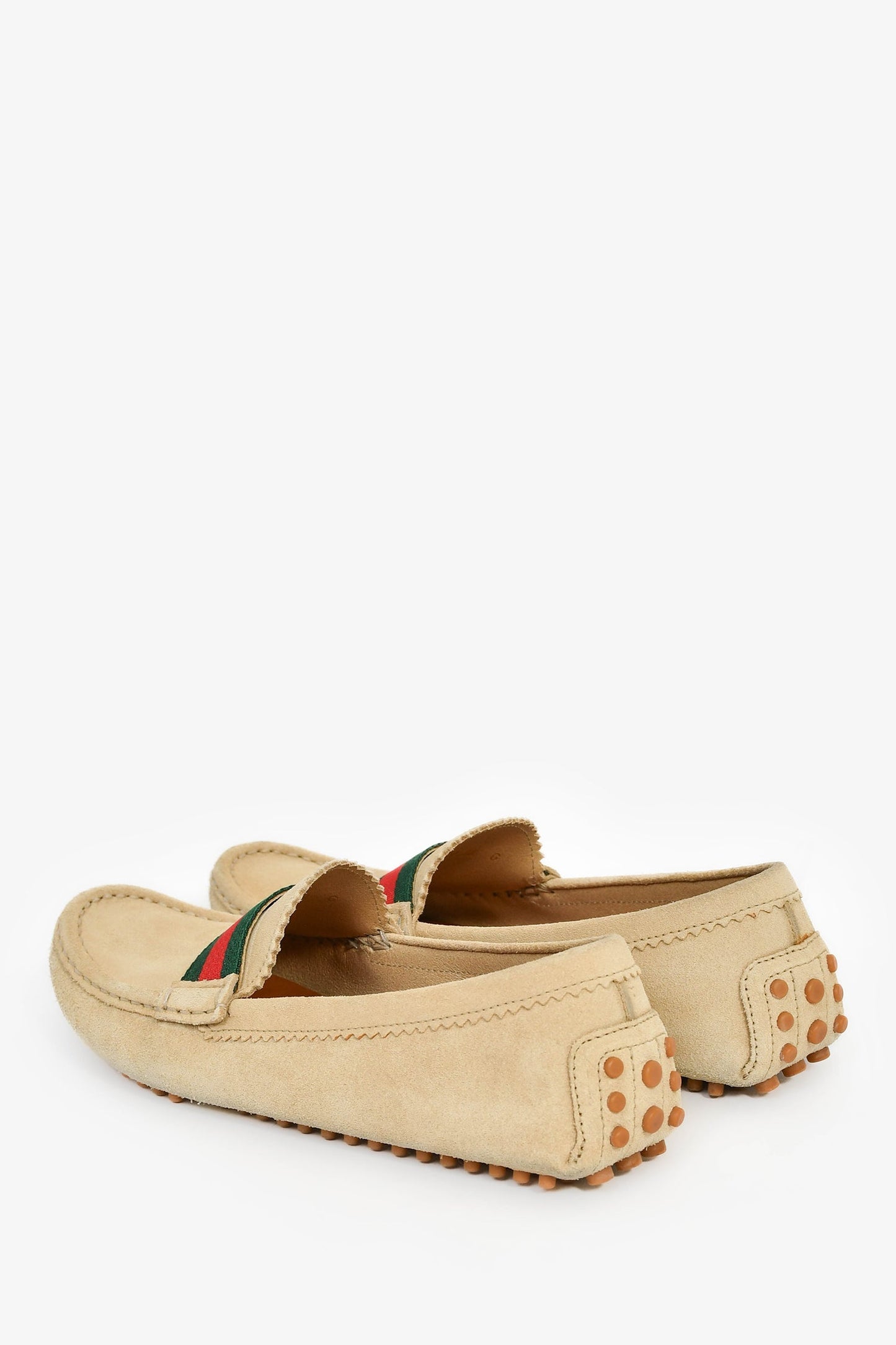 Gucci Beige Suede Web Stripe Driving Loafers Size 38