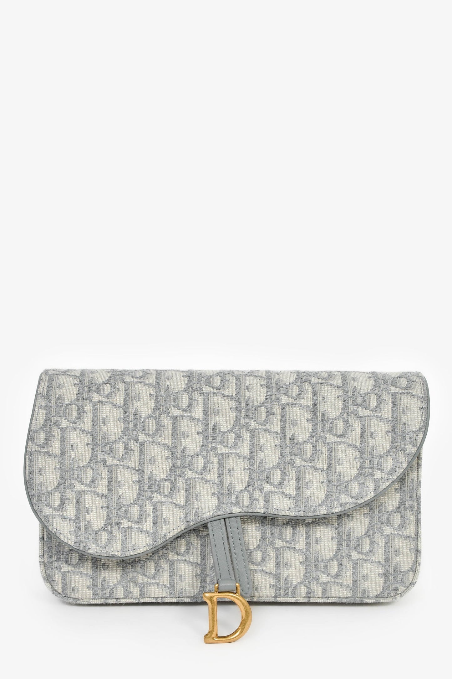 Dior Handbag Christian Grey Oblique Saddle Pouch With Canvas Gray Medium