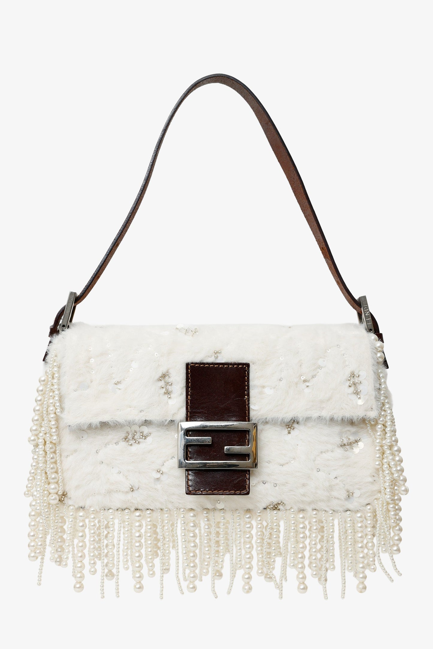 Fendi Shoulder Bag Limited Edition 1 30 Fur Beaded White