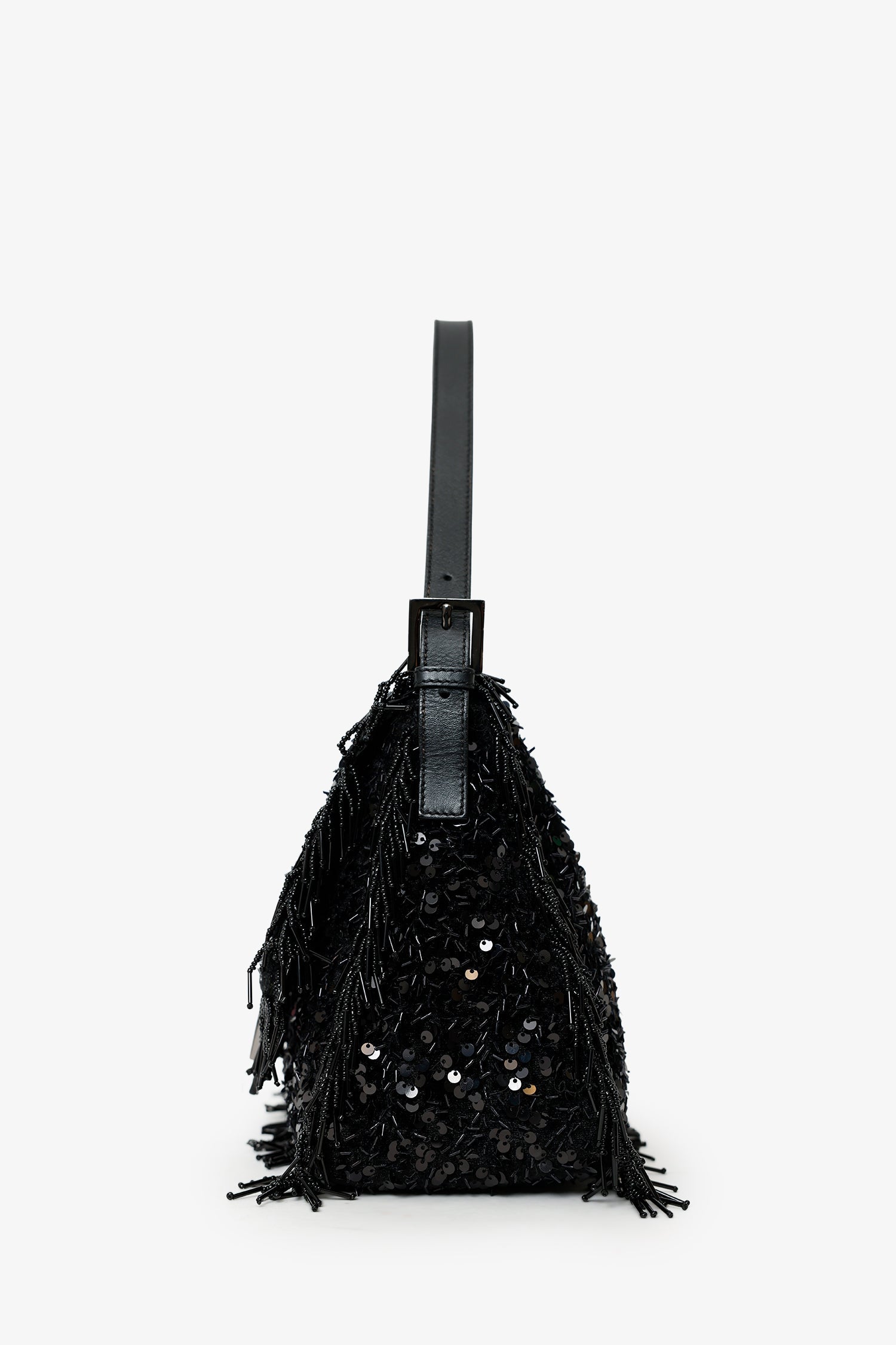 Fendi Limited Edition Sequin Beaded Fringed Mama Baguette Shoulder Black Shoulder Bag