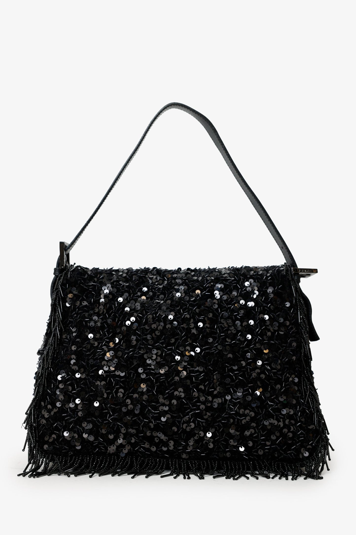 Fendi Limited Edition Sequin Beaded Fringed Mama Baguette Shoulder Black Shoulder Bag