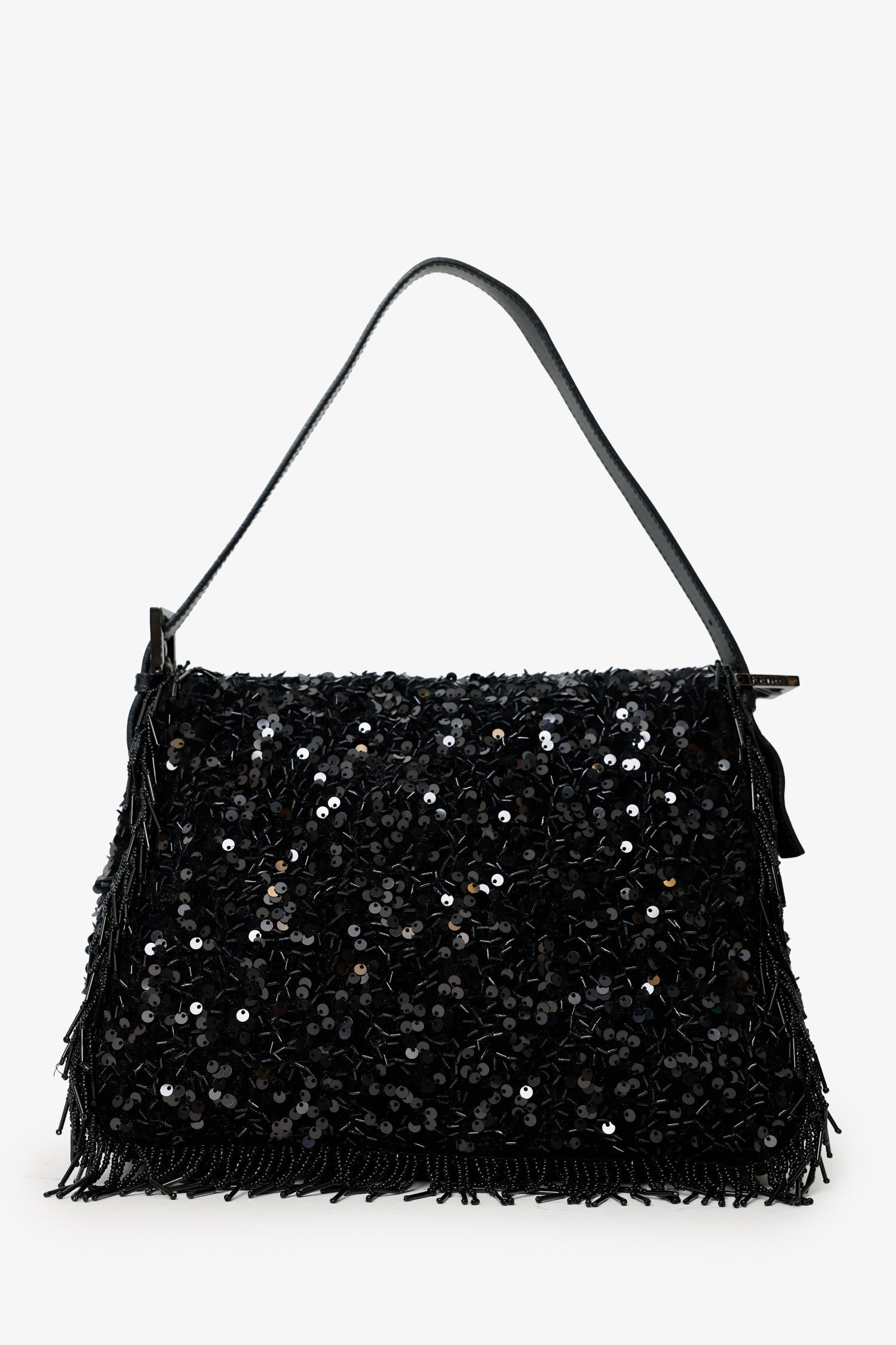 Fendi Limited Edition Sequin Beaded Fringed Mama Baguette Shoulder Black Shoulder Bag