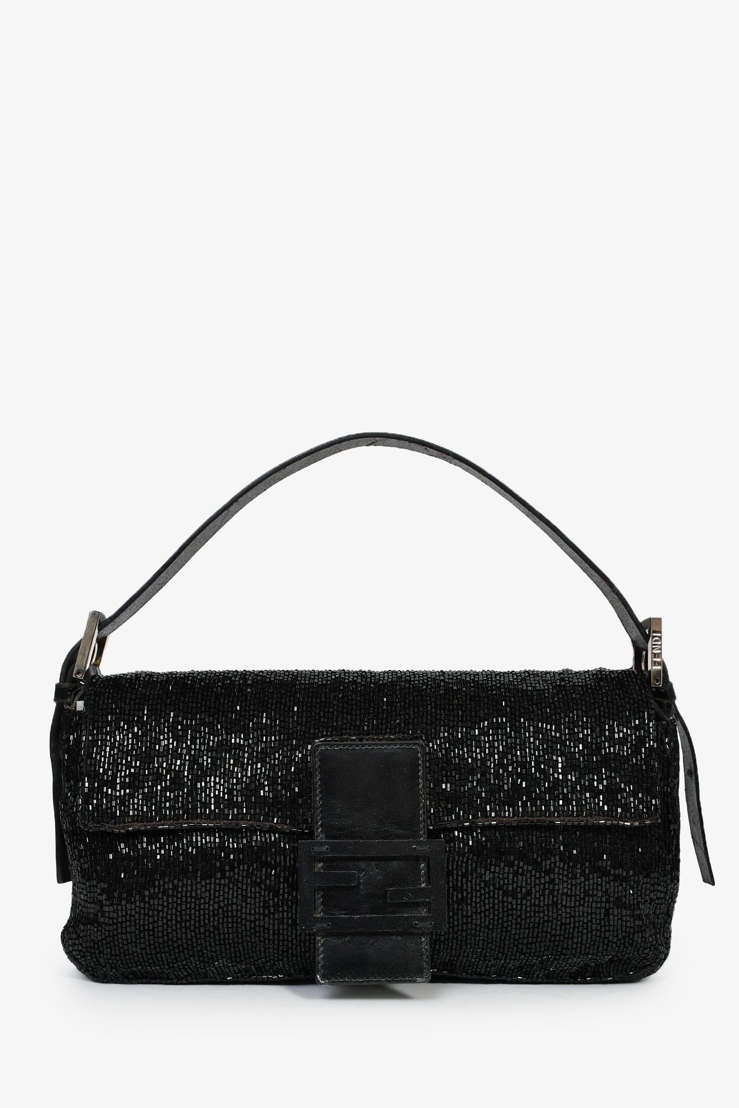 Fendi Beaded Baguette Shoulder Bag Black