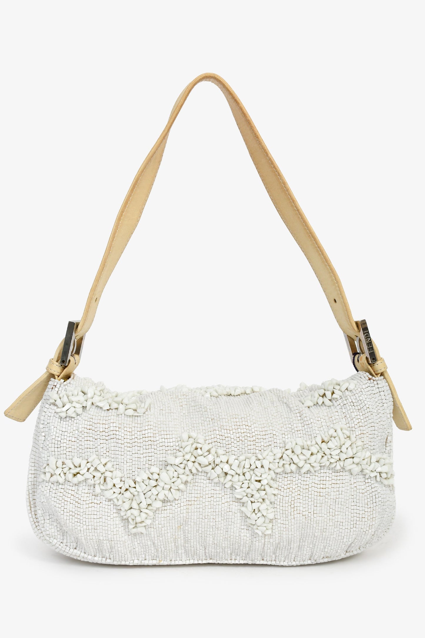 Fendi Beaded Baguette Shoulder Bag White Beige
