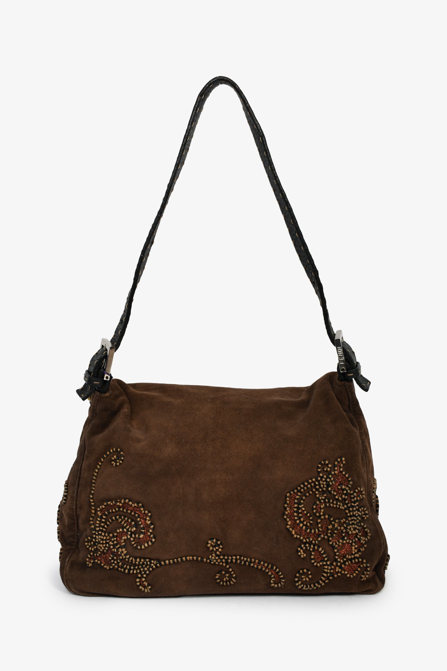 Fendi Selleria Mama Baguette Shoulder Bag Suede Brown