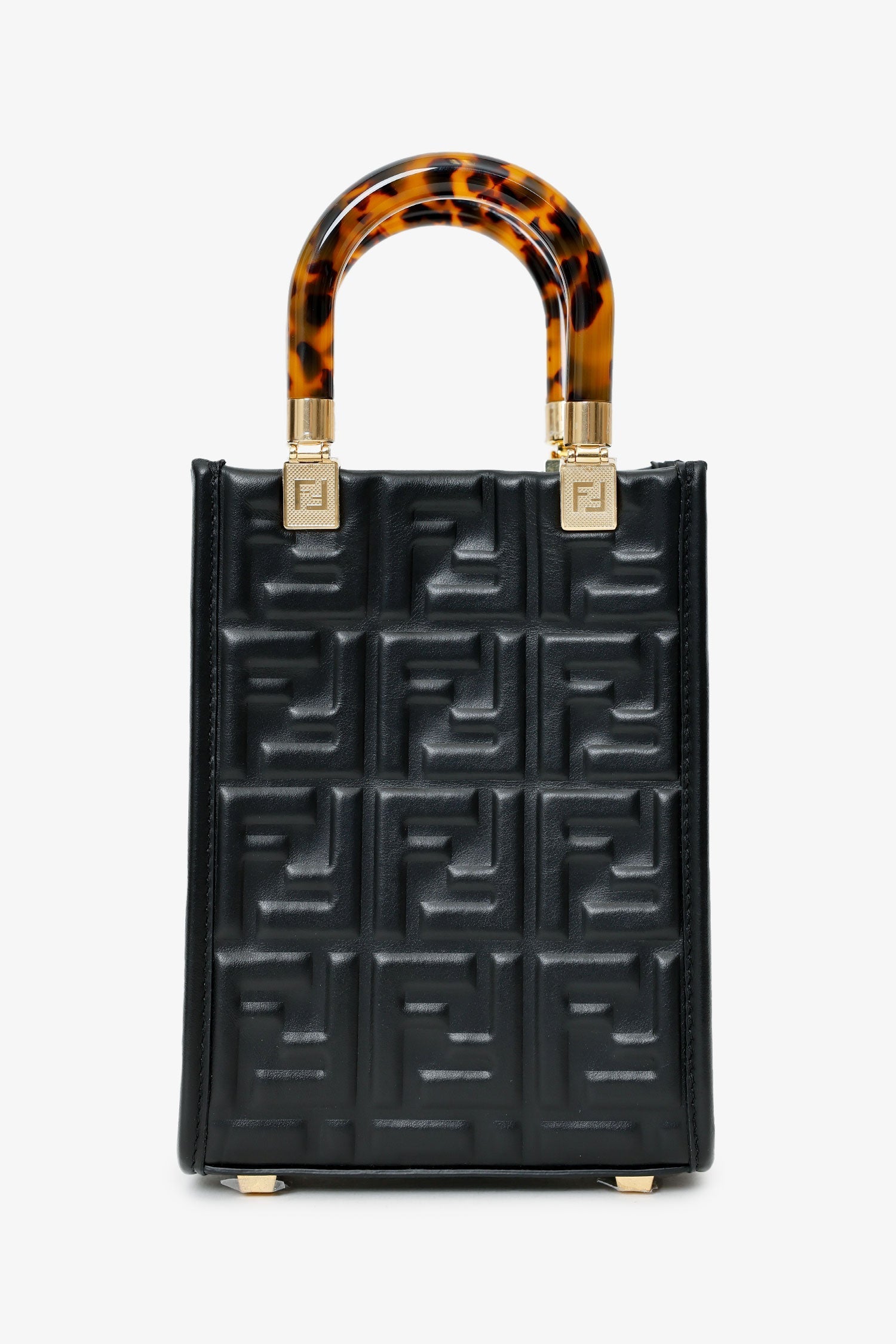 Fendi Ff Sunshine Shopper Tote Leather Black Mini Tote Bag