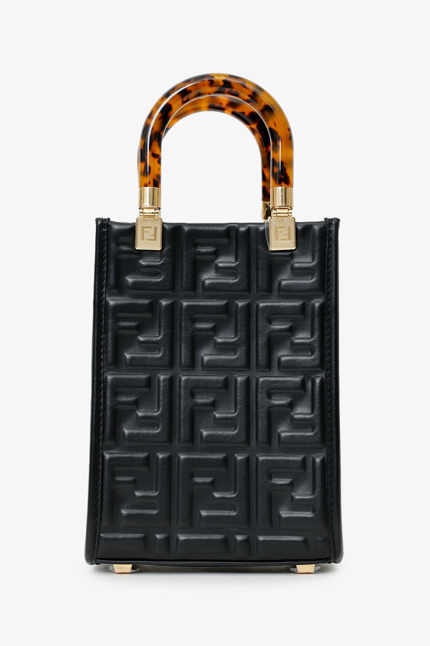 Fendi Ff Sunshine Shopper Tote Leather Black Mini Tote Bag
