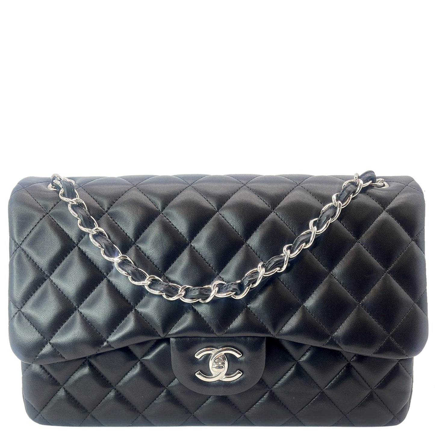 Chanel Classic Jumbo Double Flap Leather Lambskin Black Travel Bag