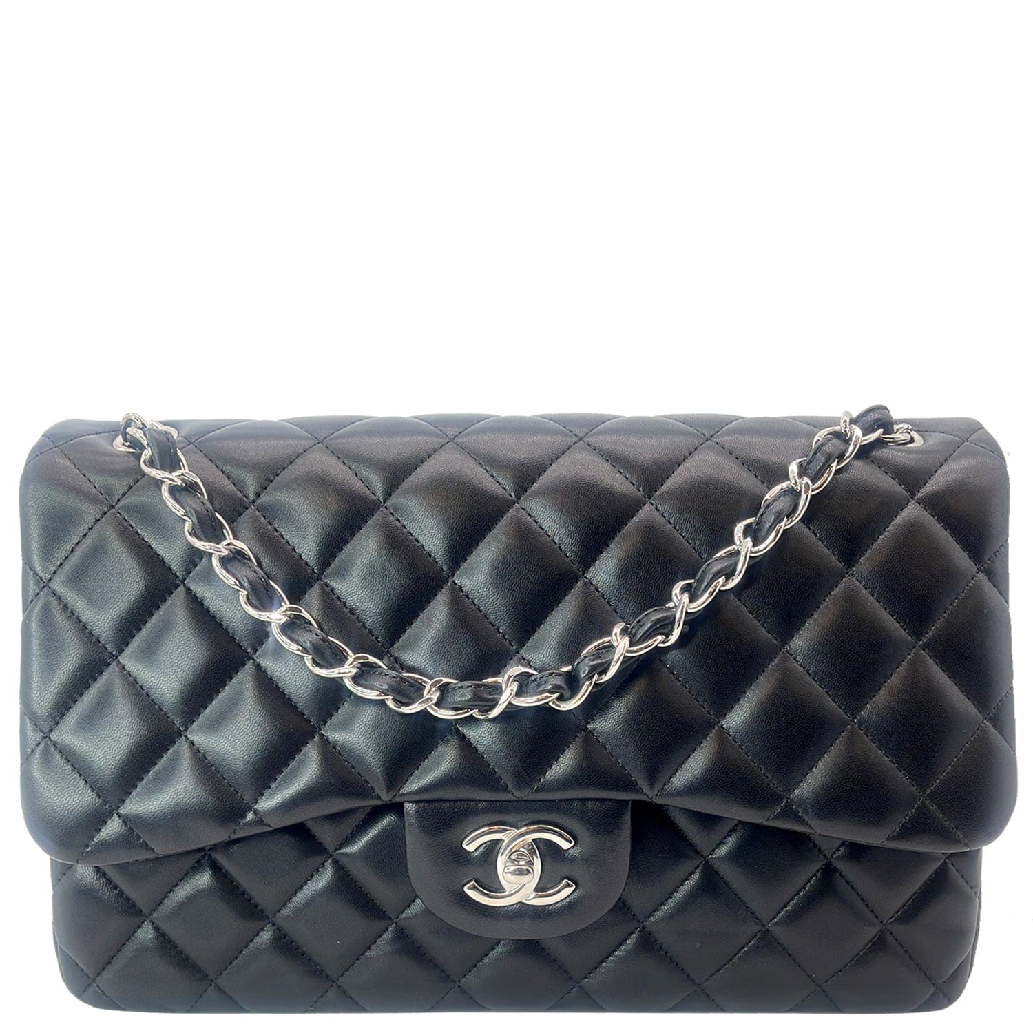 Chanel Classic Jumbo Double Flap Leather Lambskin Black Travel Bag