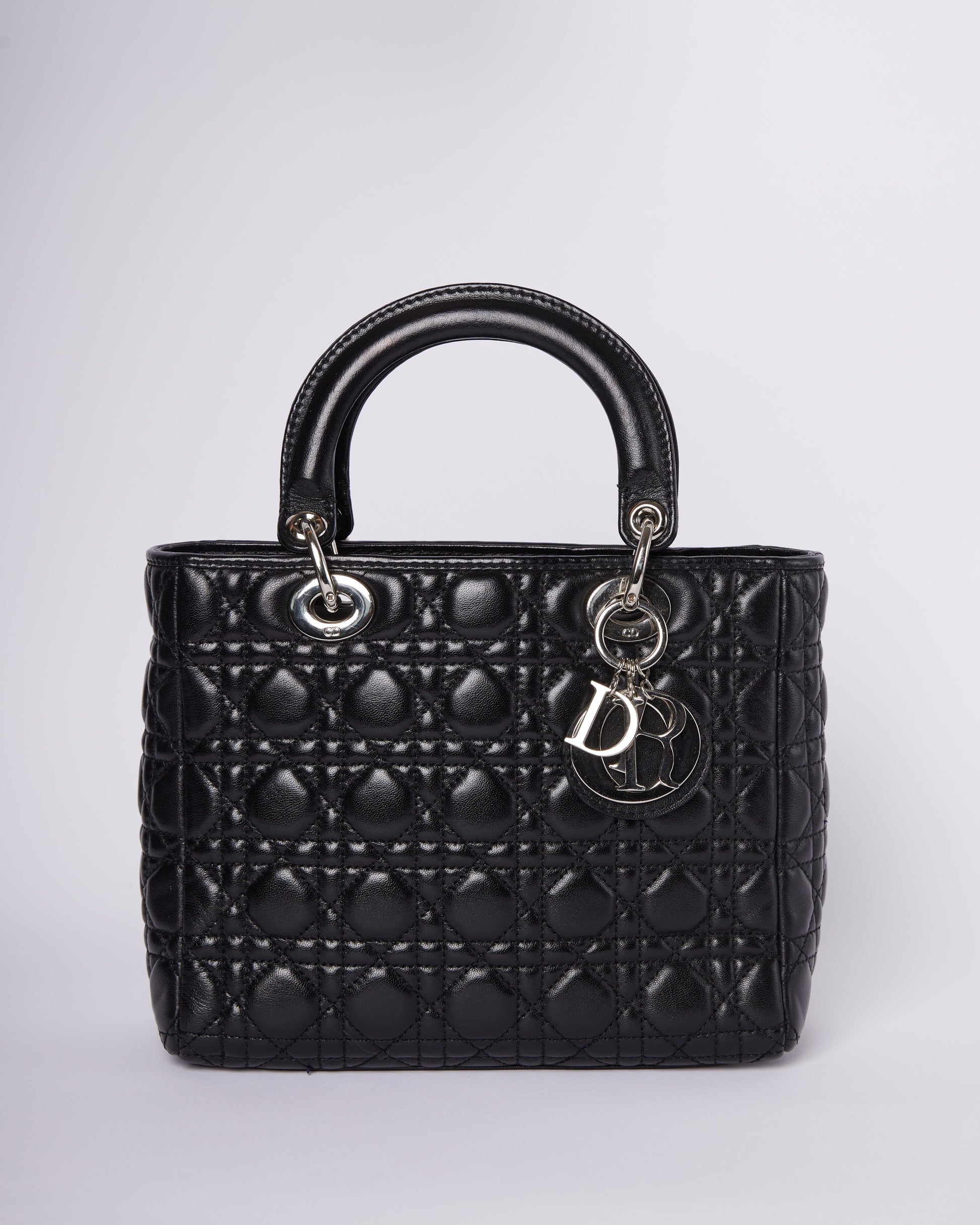 Dior Handbag Christian Calfleather Lady In Black Medium Top Handle