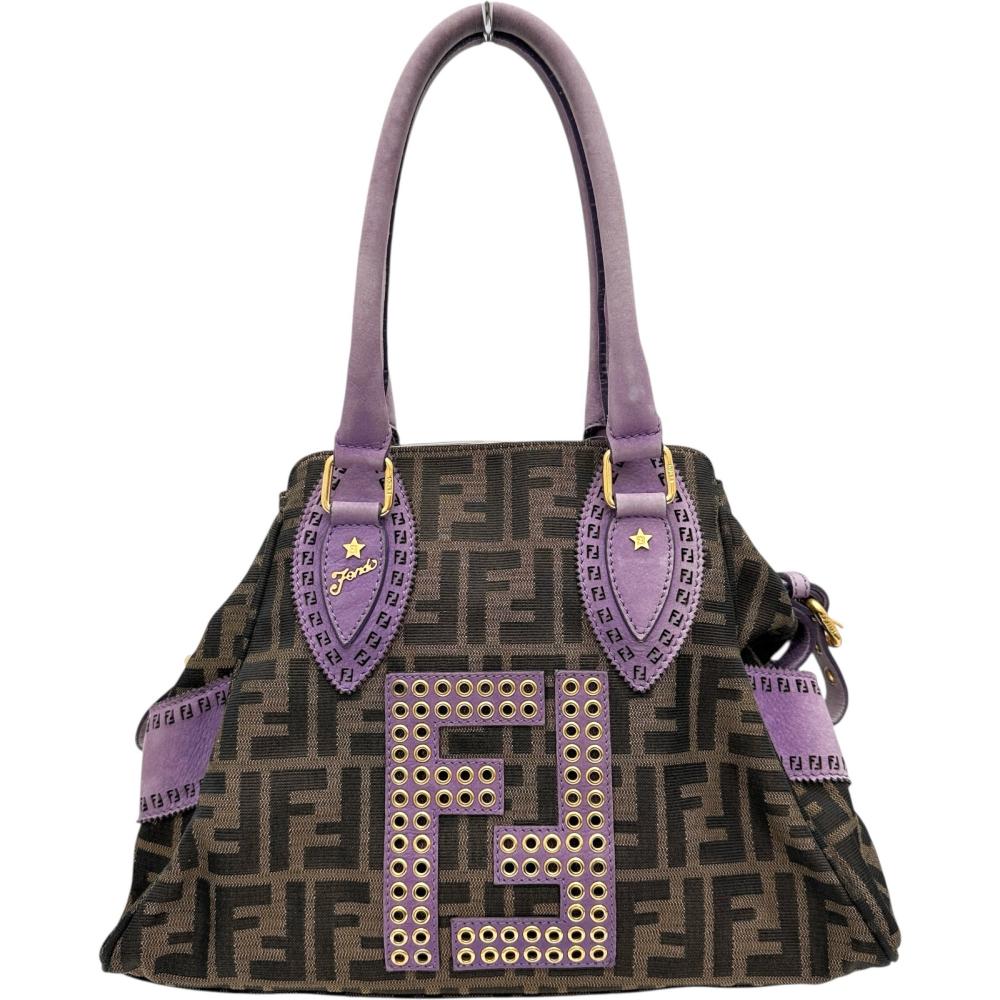 Fendi Zucca Etinico Handbag Leather Canvas Travel Bag