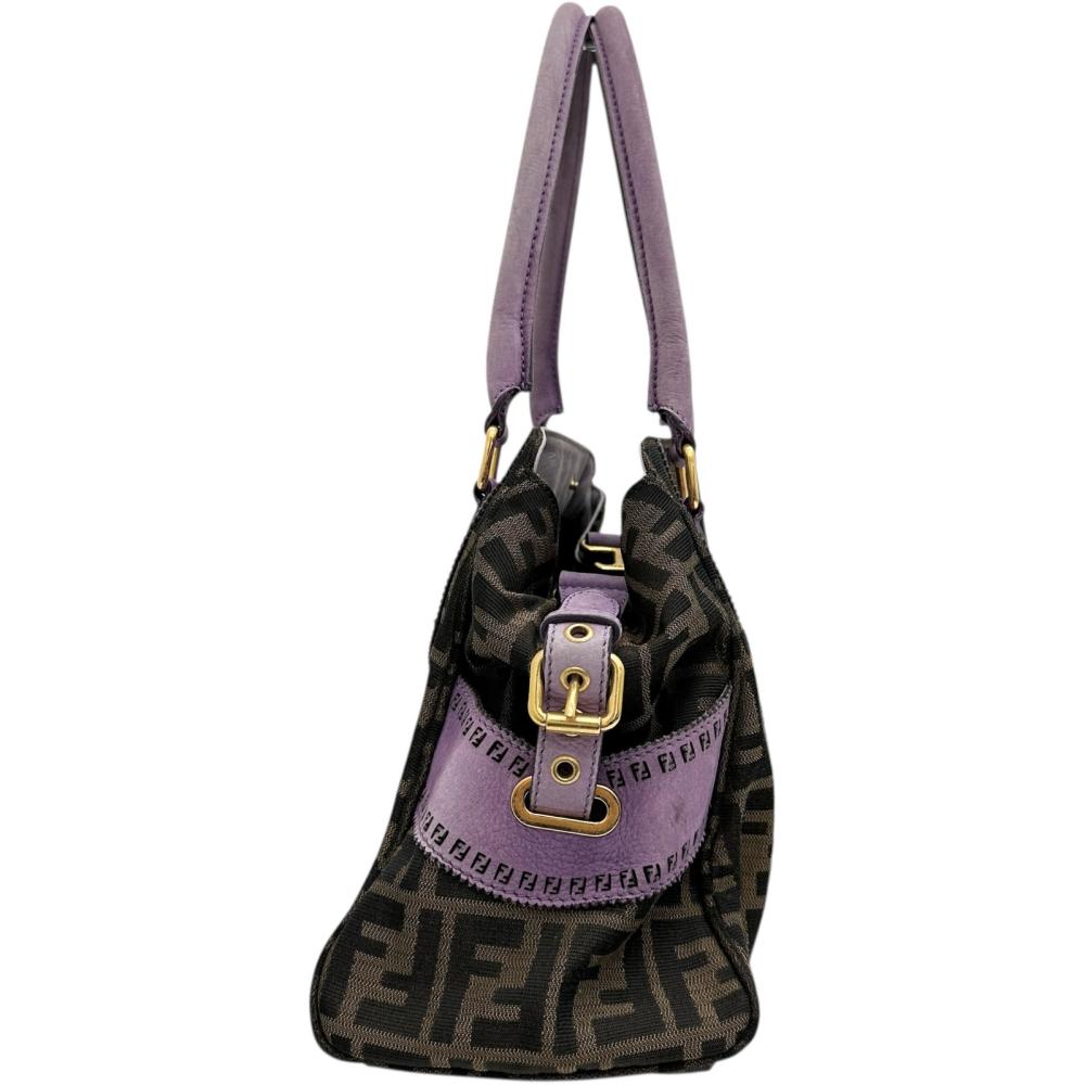 Fendi Zucca Etinico Handbag Leather Canvas Travel Bag