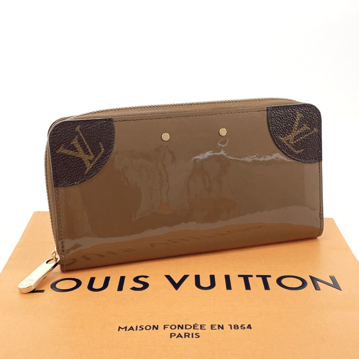 Louis Vuitton Long Purse M67271 Brown Zip Monogram Leather Canvas Patent Wallet Case
