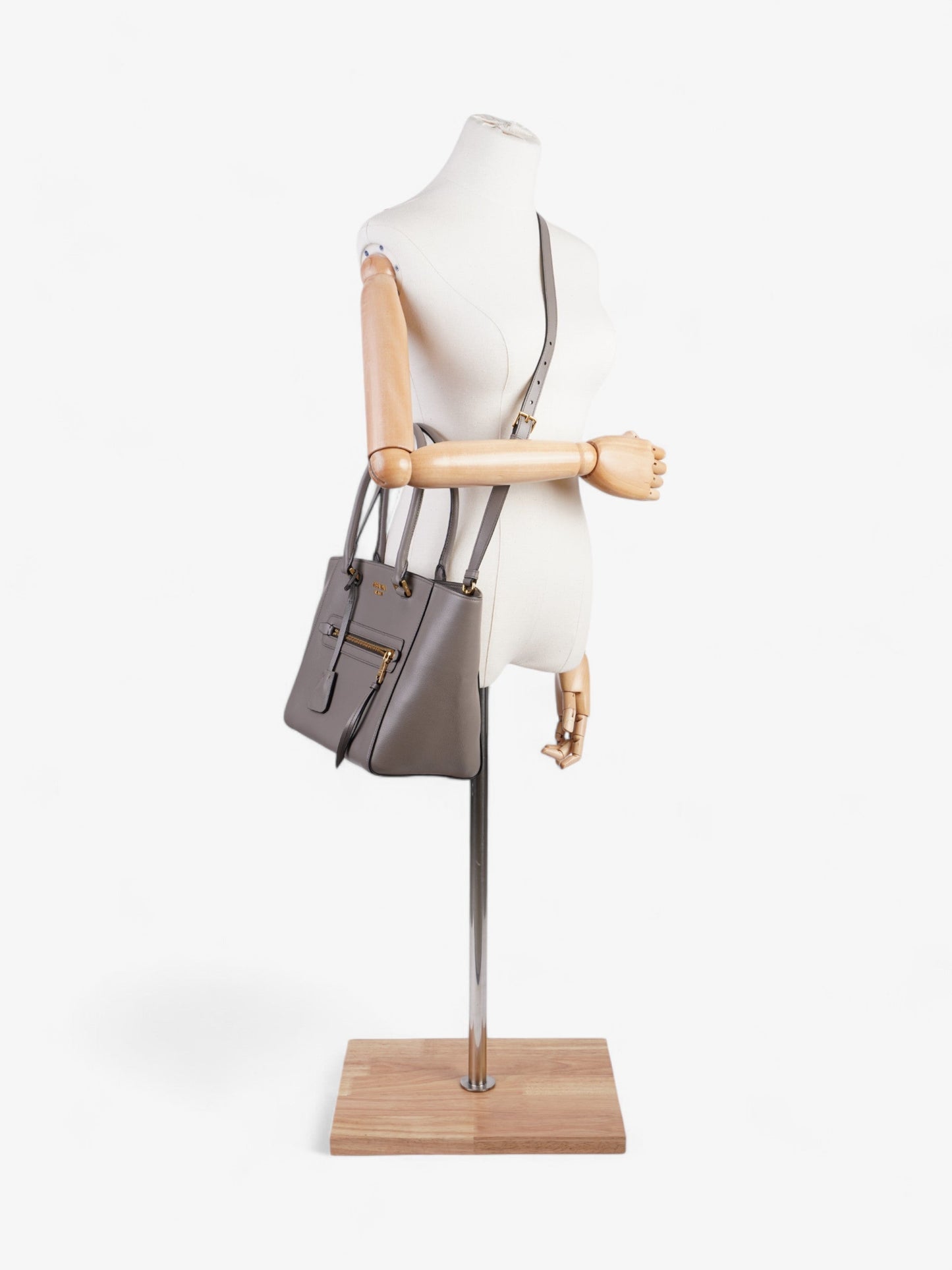 Prada 2Way Grey Shoulder Bag Leather Gray
