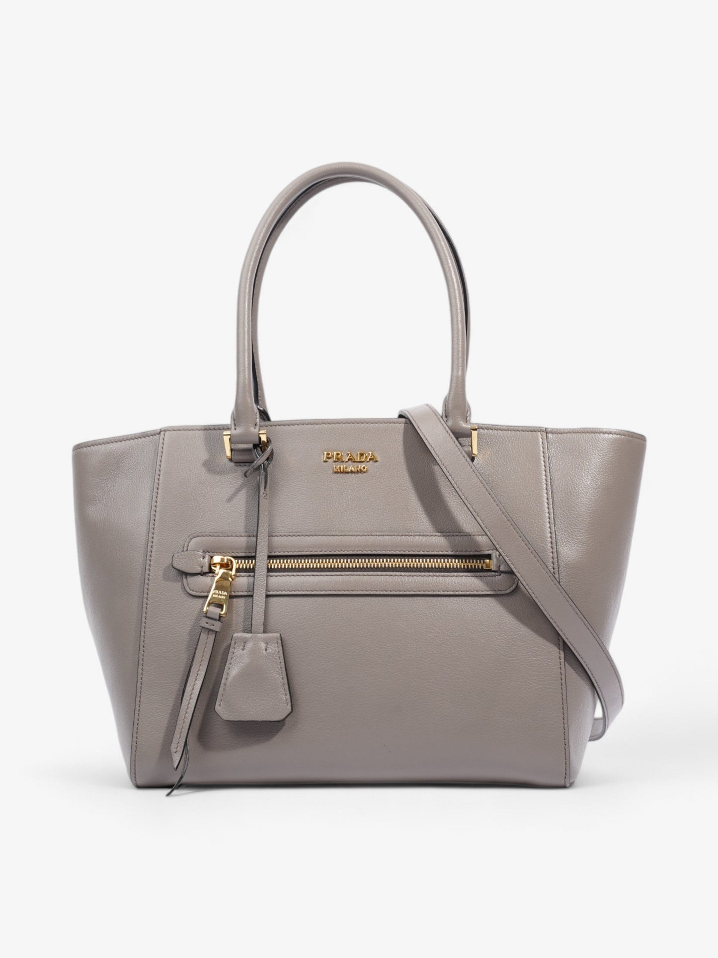 Prada 2Way Grey Shoulder Bag Leather Gray