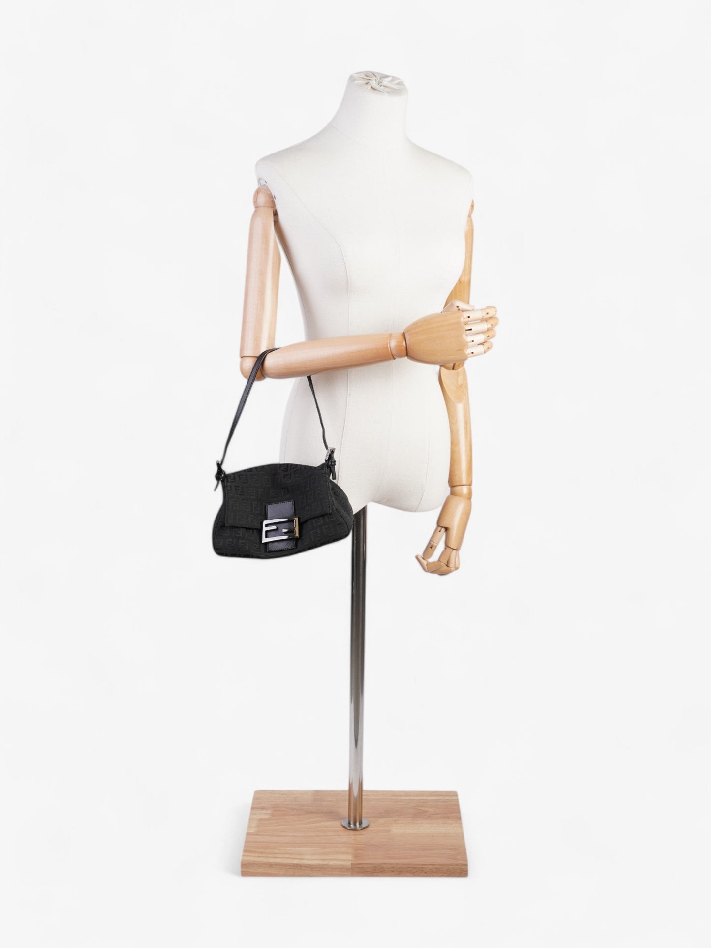Fendi Mamma Baguette Shoulder Bag Canvas Black Mini