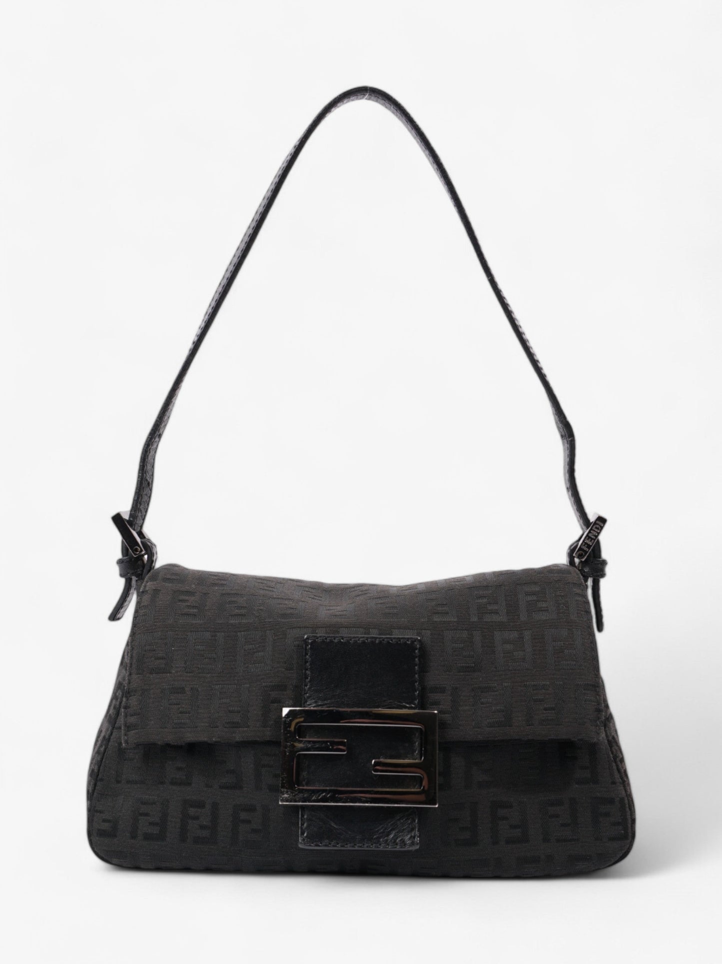 Fendi Mamma Baguette Shoulder Bag Canvas Black Mini