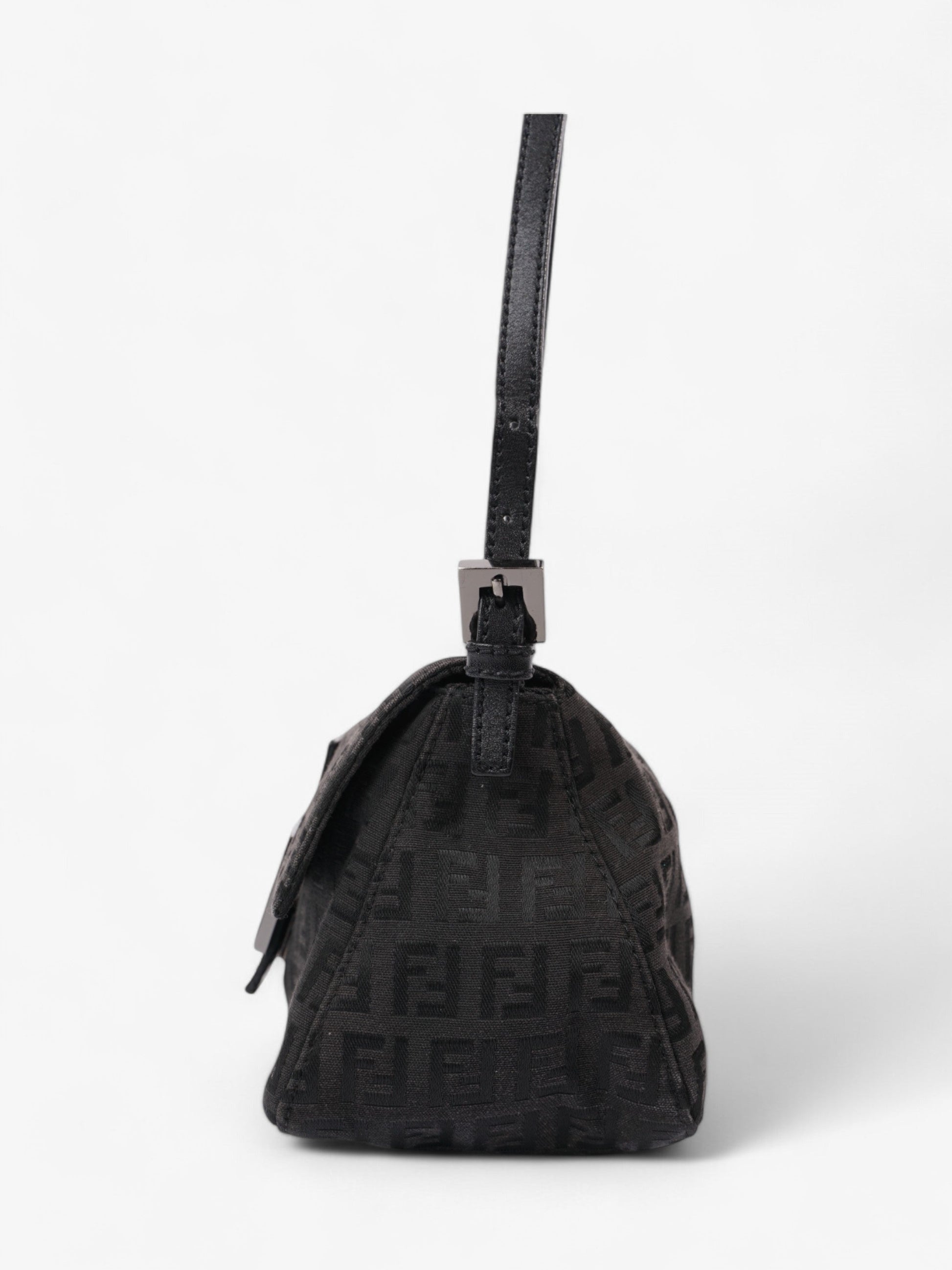 Fendi Mamma Baguette Shoulder Bag Canvas Black Mini