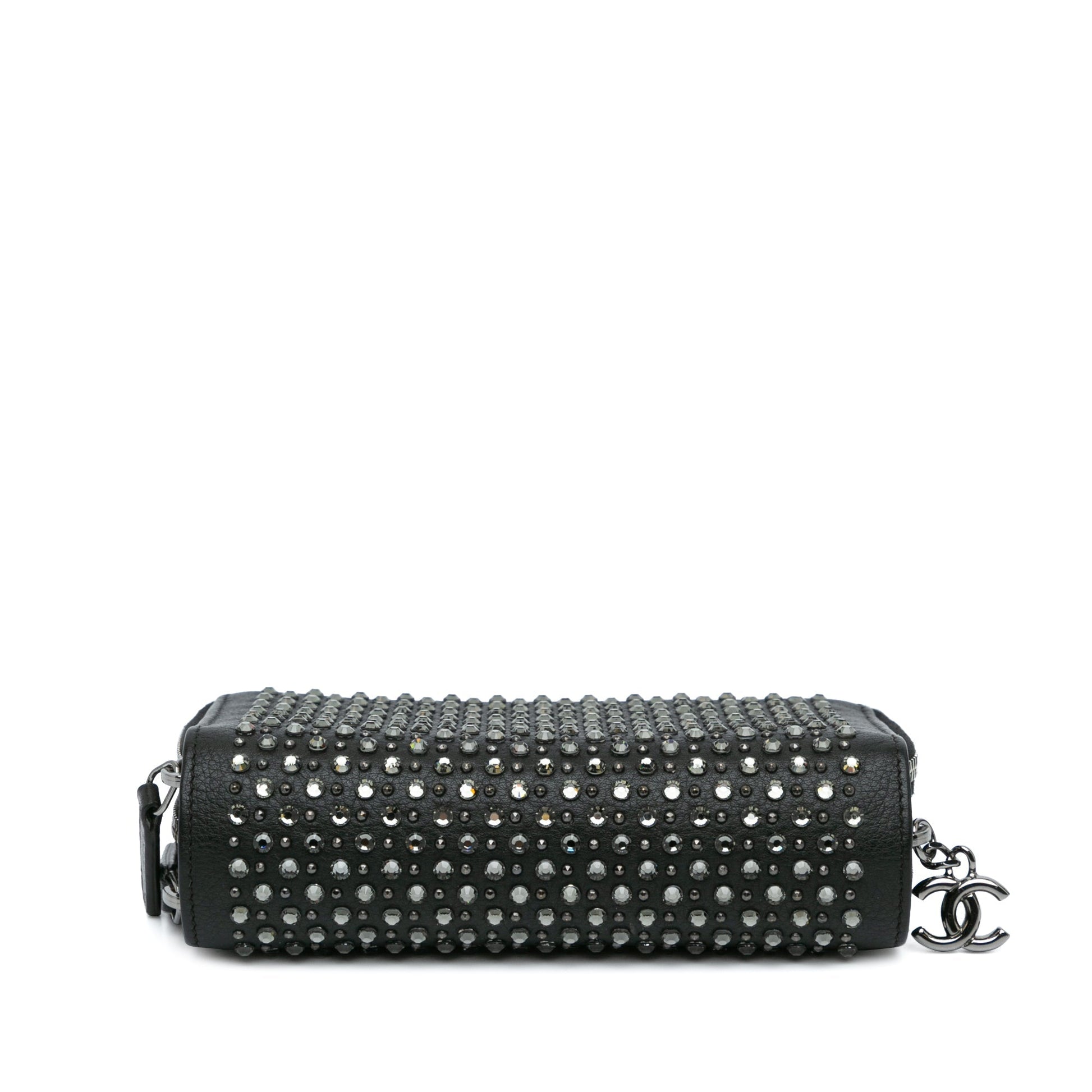 Black Chanel Bull Leather Studded Zip Wallet