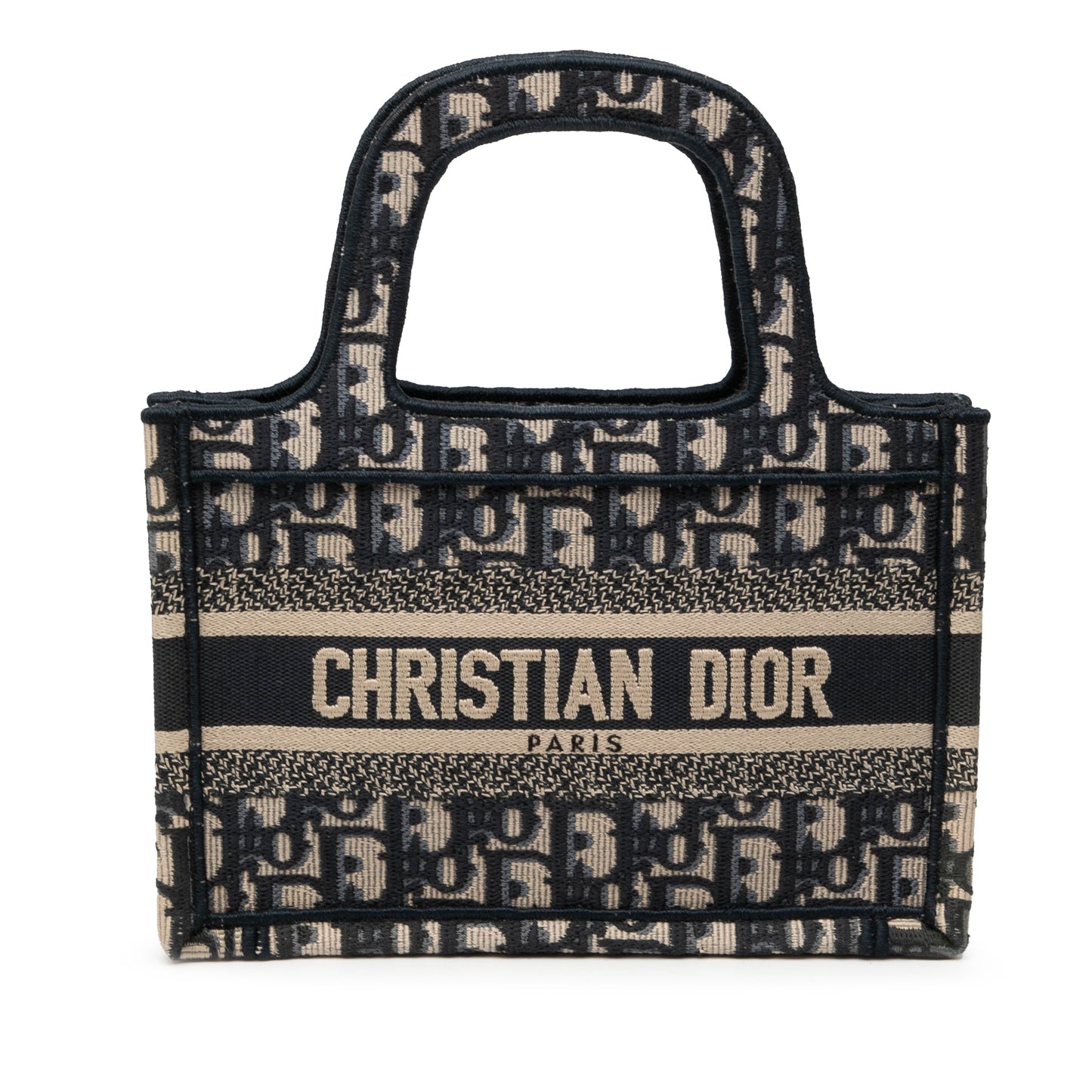 Dior Handbag Oblique Book Tote Canvas Blue Mini Tote Bag