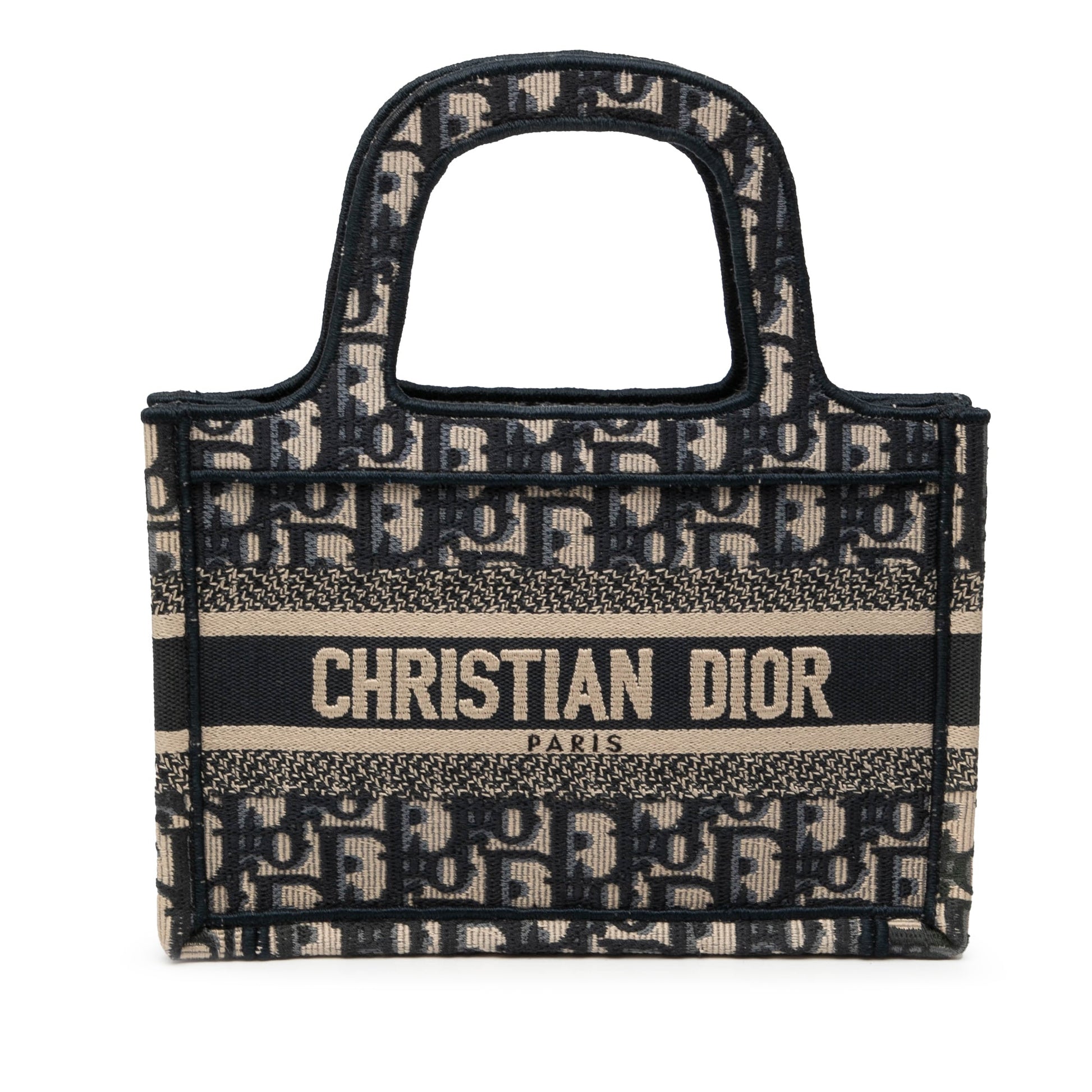Dior Handbag Oblique Book Tote Canvas Blue Mini Tote Bag