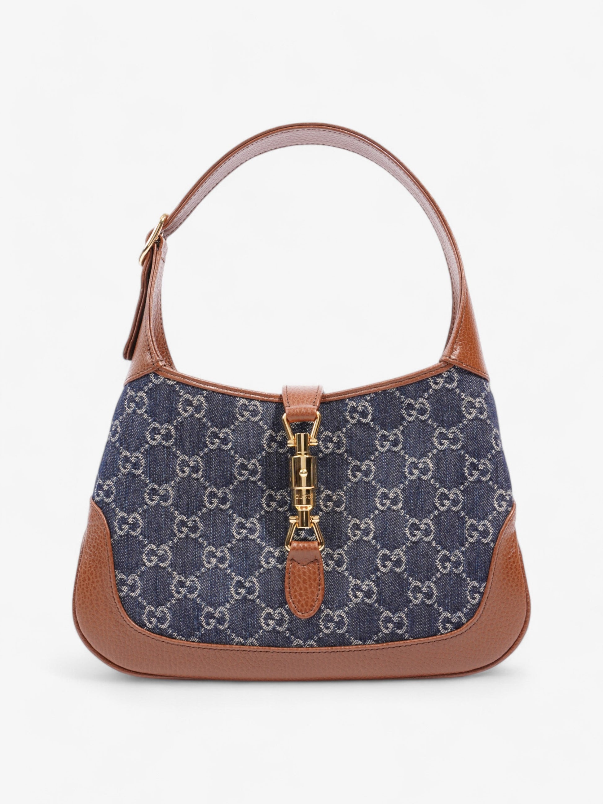 Gucci Jackie Shoulder Bag Denim Brown Brown Denim