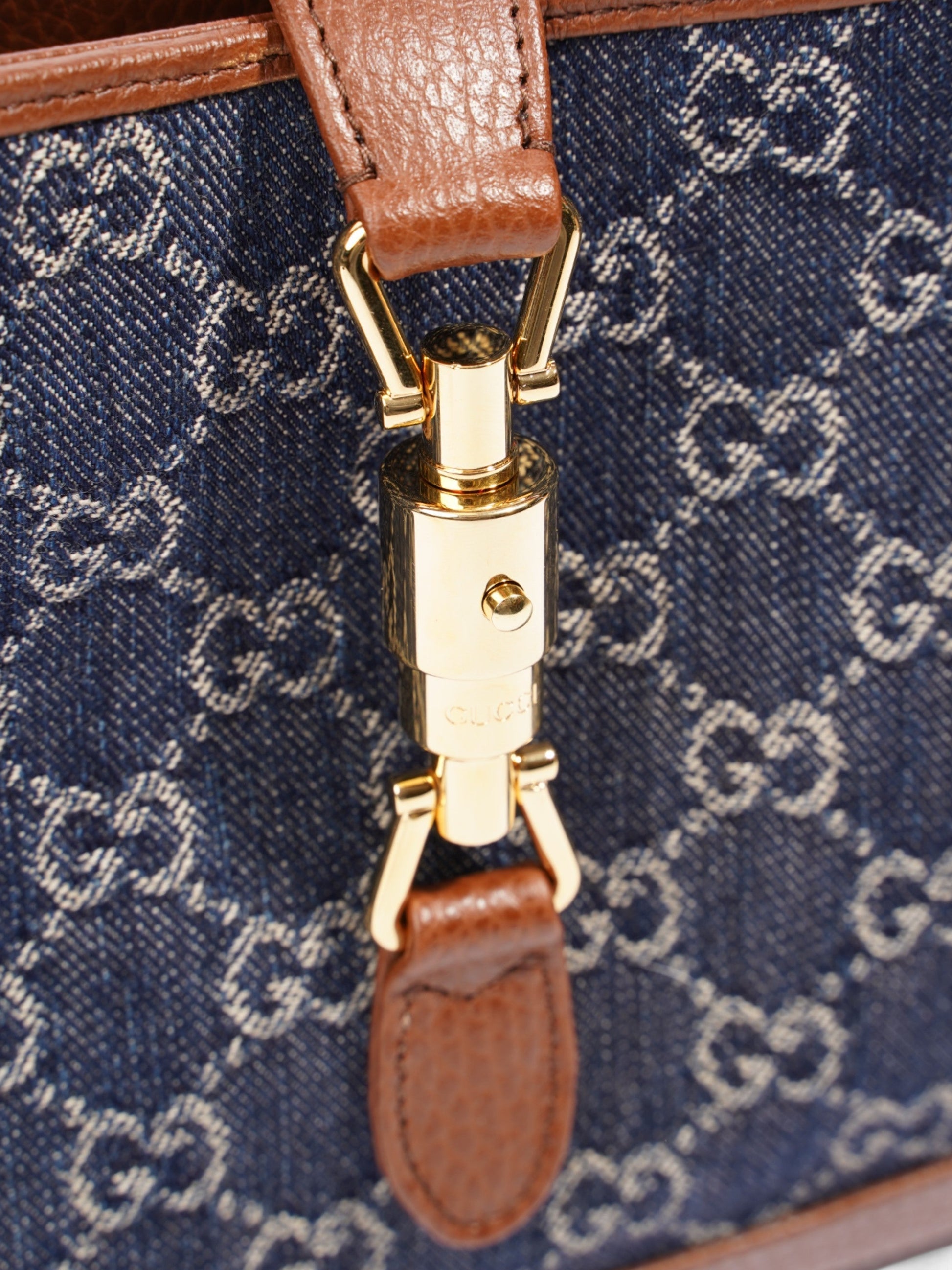 Gucci Jackie Shoulder Bag Denim Brown Brown Denim