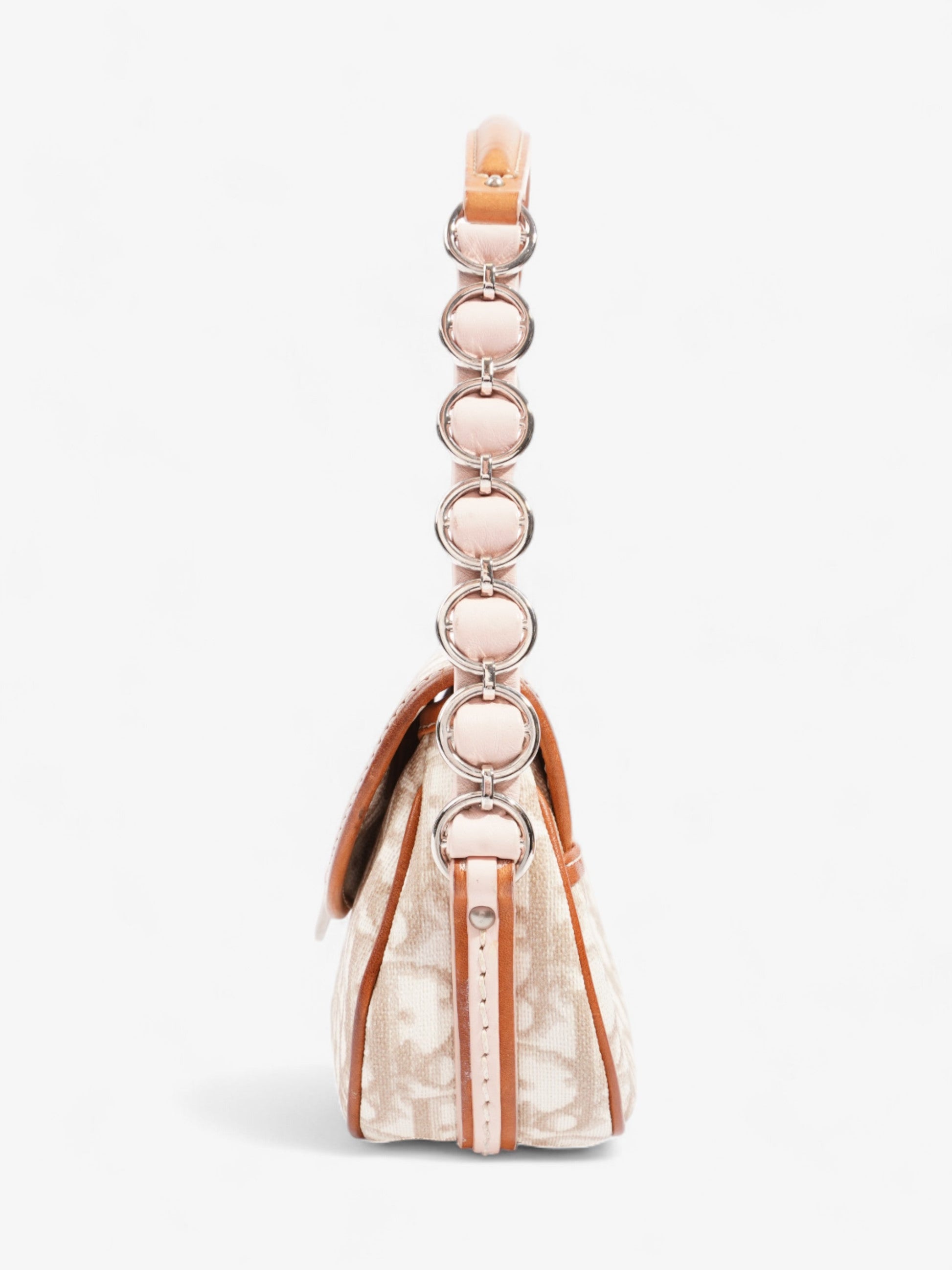 Dior Christian Romantic Shoulder Bag Canvas Beige Pink