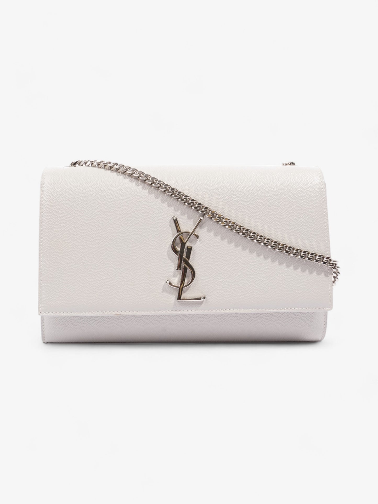 YSL Saint Laurent Kate Grey Grained Shoulder Bag Leather Gray Medium